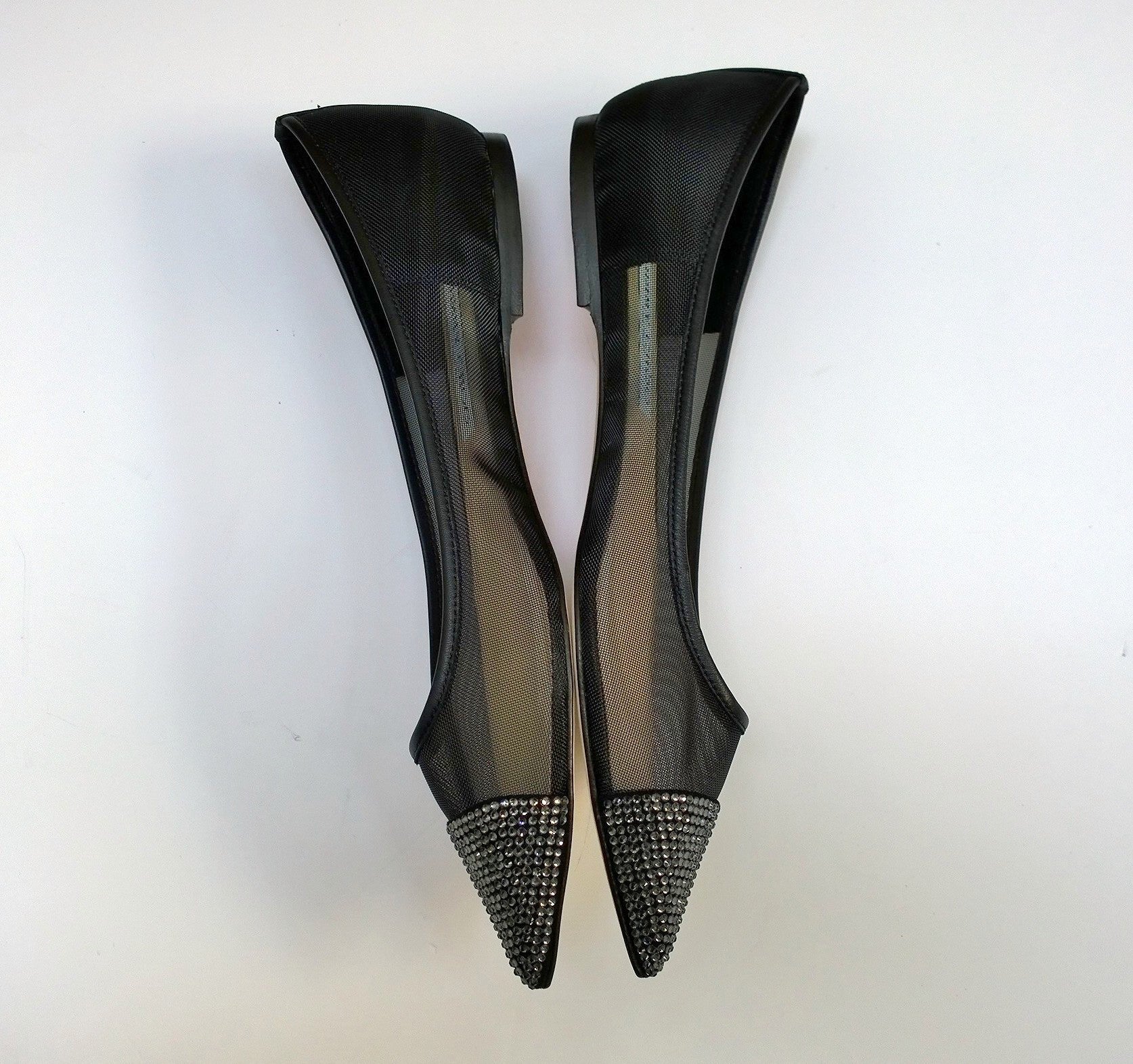 Jimmy Choo Amika Black Mesh Rhinestone Flats - Elegant Women's Dress Shoes for Parties, Weddings & Evening Events