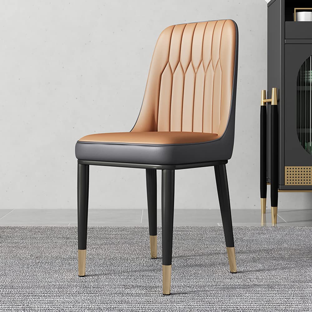 Modern Metal Dining Room Side Chair - Parsons Armless Leather Dining Chair with Brass/Gold Legs in Light Camel | Elegant Restaurant & Home Dining Furniture for Kitchen, Living Room & Office