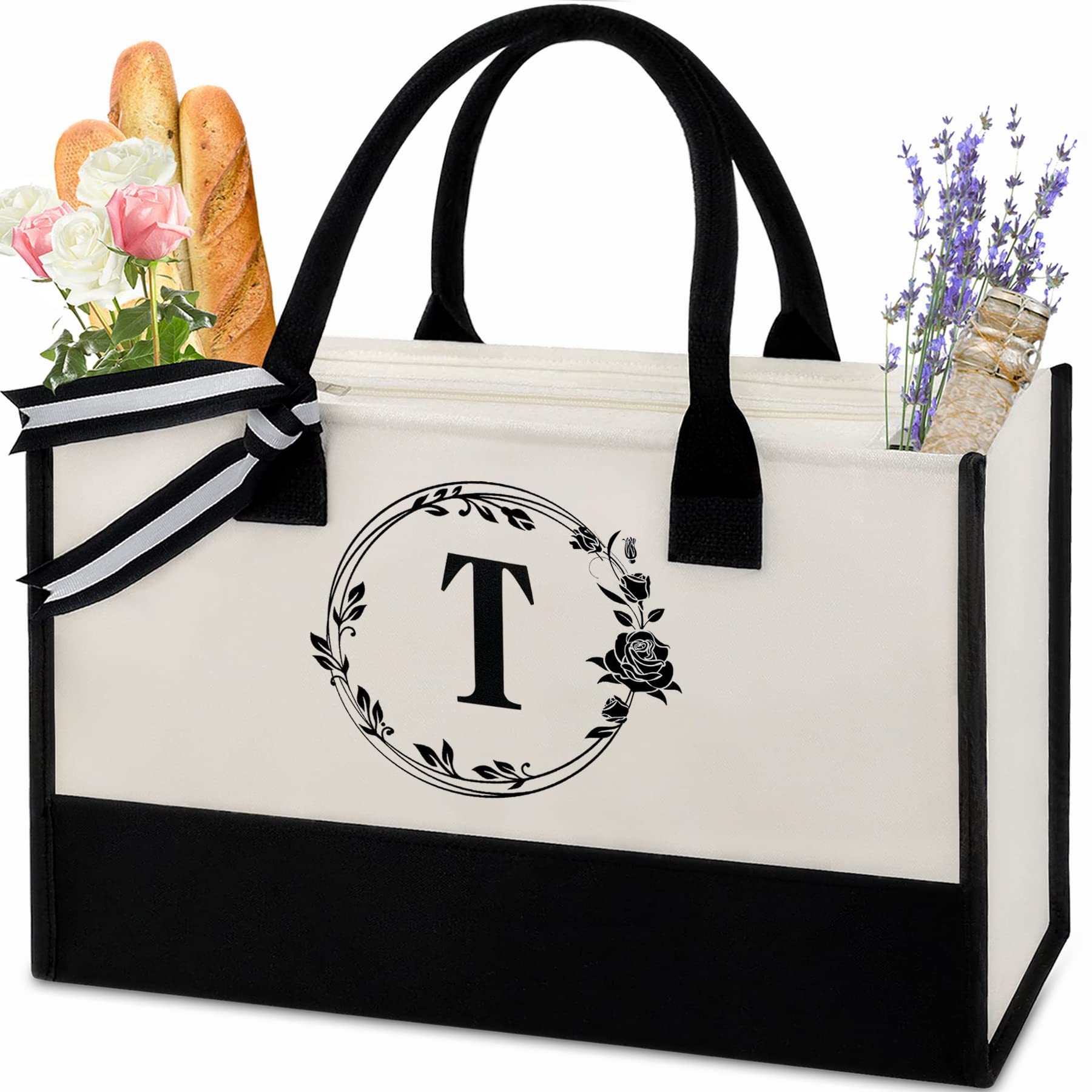 Personalized Monogram Tote Bag for Women - Custom Initial Canvas Gift Bag with Zipper Closure | Perfect for Work, Travel & Shopping