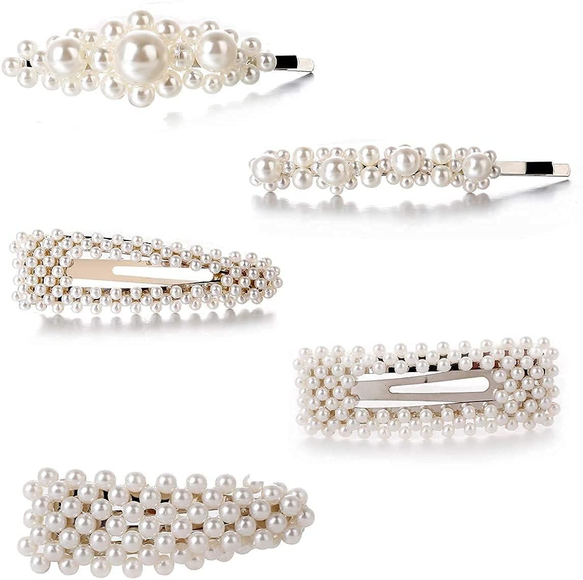 KENAYO ENTERPRISE Vintage Pearl Hair Clips for Women & Girls - Handmade Hair Barrettes & Pins Set of 5 - Elegant Hair Accessories for Party, Wedding & Daily Use - Perfect for Bridal, Prom & Special Occasions