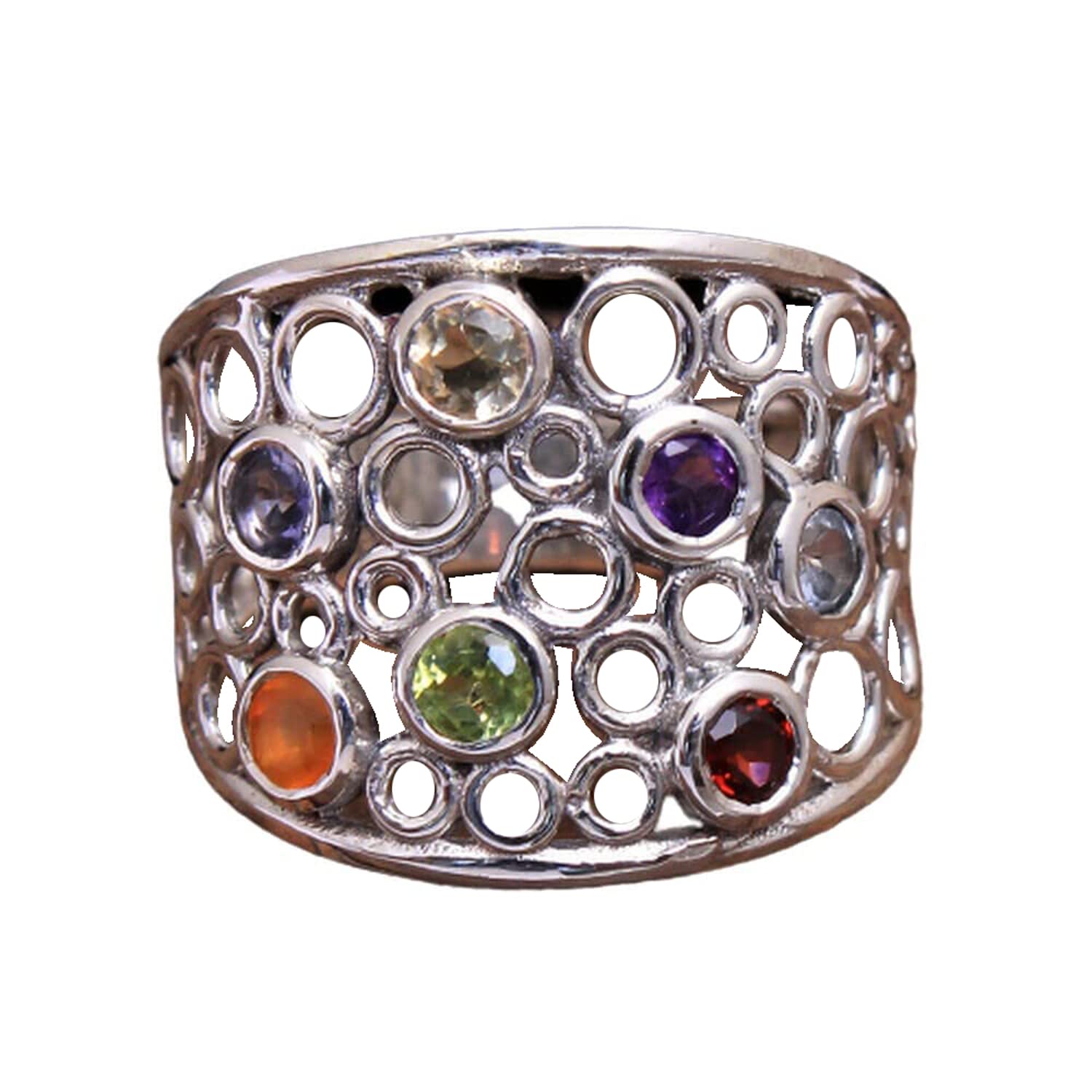 925 Sterling Silver Citrine Rings for Women – Yellow Round Gemstone Bridesmaid Rings, Handmade Bezel Set Multi-Stone Jewelry – Perfect for Weddings, Parties & Everyday Elegance
