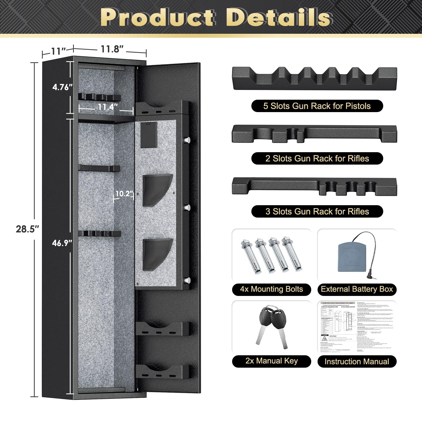 INTERGREAT 4-6 Rifle Gun Safe - Heavy Duty Metal Gun Cabinet for Pistols, Shotguns & Firearms with 3 Adjustable Shelves & Handgun Pockets - Secure Home & Office Gun Storage for Safety & Protection