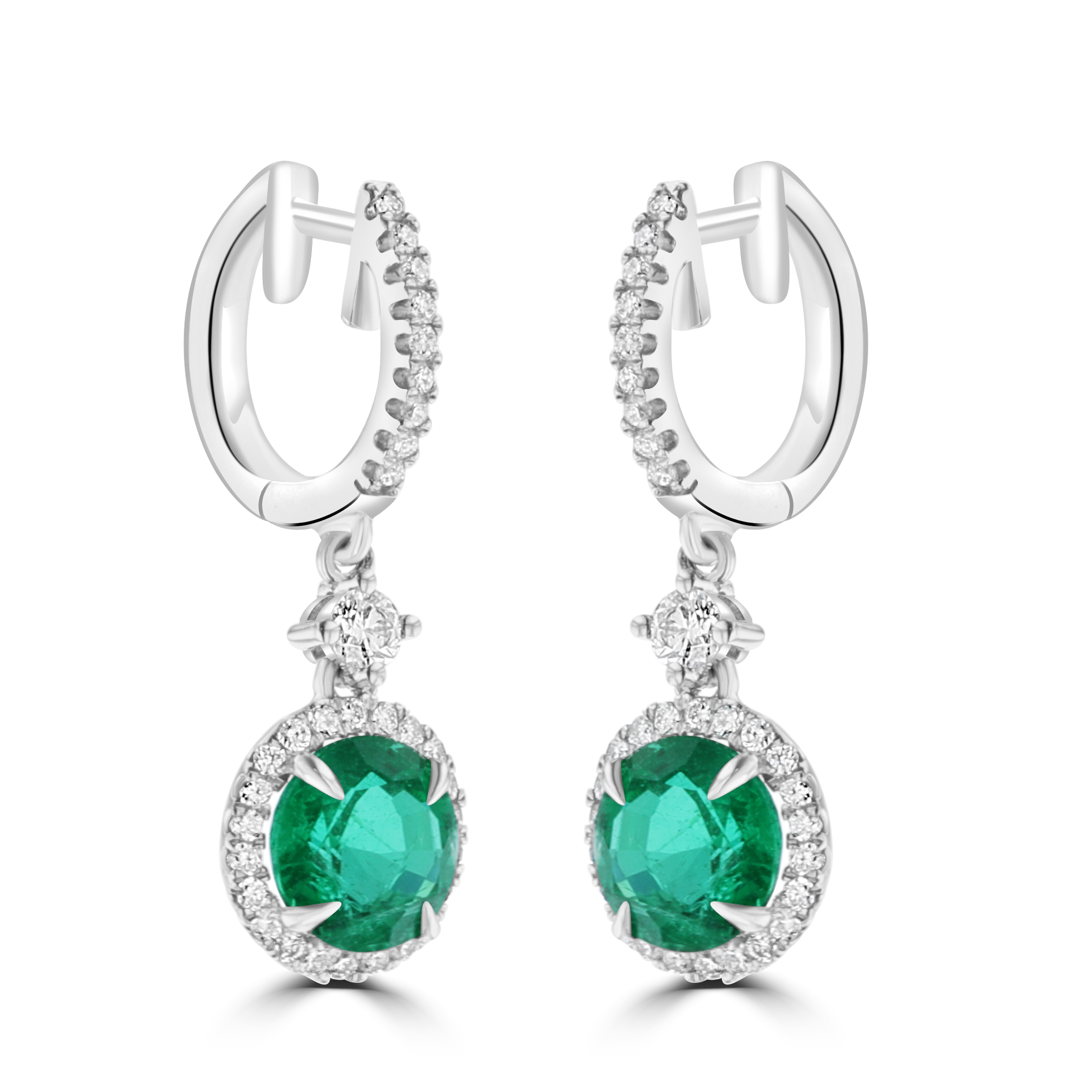 JULEVE 2.69 CTW Emerald & 0.59 CTW Diamond Halo Drop Earrings - Elegant Dangle Earrings for Women, Perfect for Weddings, Parties & Special Occasions