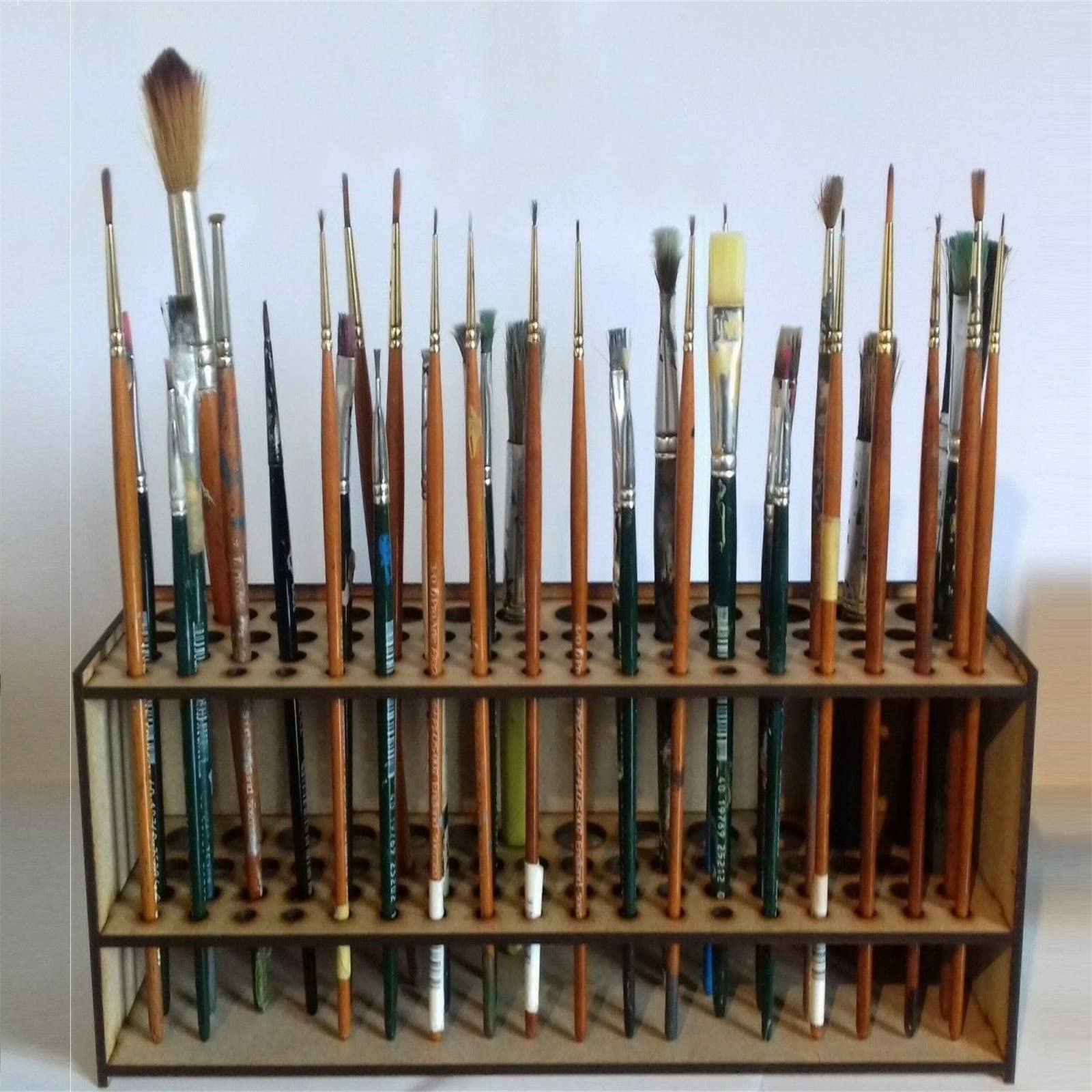 Wooden Paint Brush Holder - Wall Mount or Freestanding Paintbrush Stand Organizer, Holds Up to 67 Artist Brushes for Acrylic, Watercolor & Oil Painting - Perfect for Art Studios, Classrooms & DIY Craft Rooms