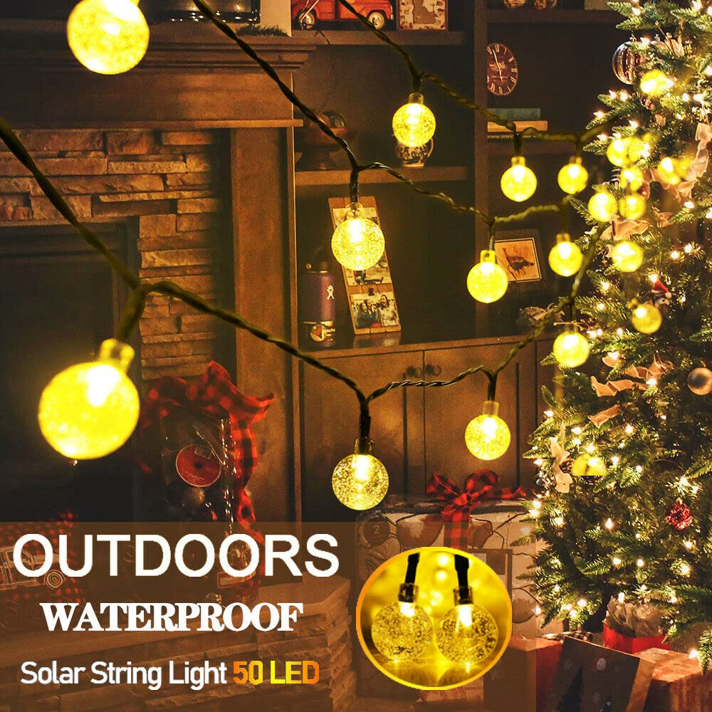 50 LED Crystal Globe Solar String Lights - 23FT Super Bright Waterproof Outdoor Solar Lights for Garden, Patio, Balcony, Party & Wedding Decor (Warm White) | Perfect for Backyard, Landscape Lighting & Evening Ambiance