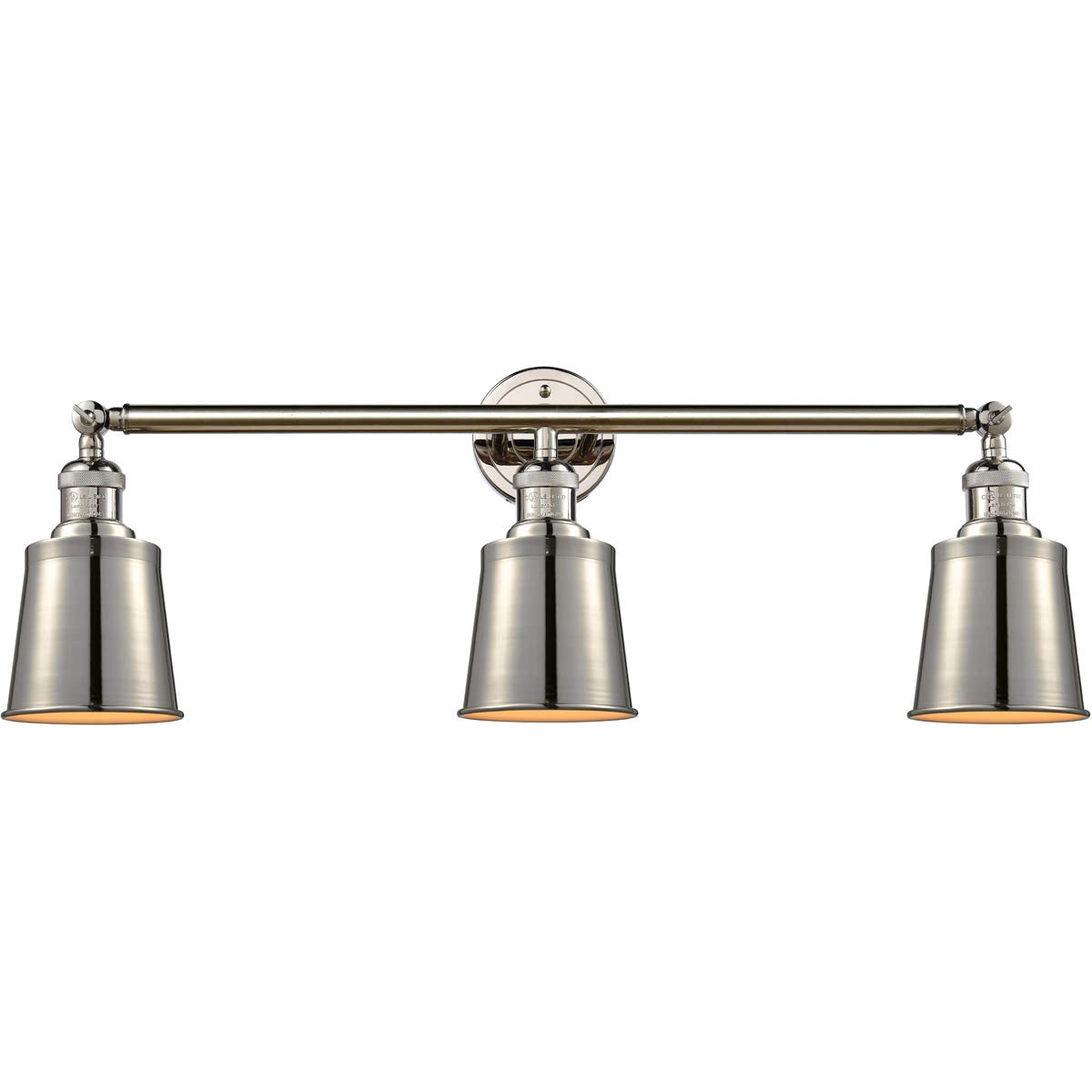 Polished Nickel Bathroom Vanity Light Fixture - 32 Inch Wide 3-Light Steel/Cast Brass Medium Base - Perfect for Modern Bathroom, Powder Room & Master Suite Lighting