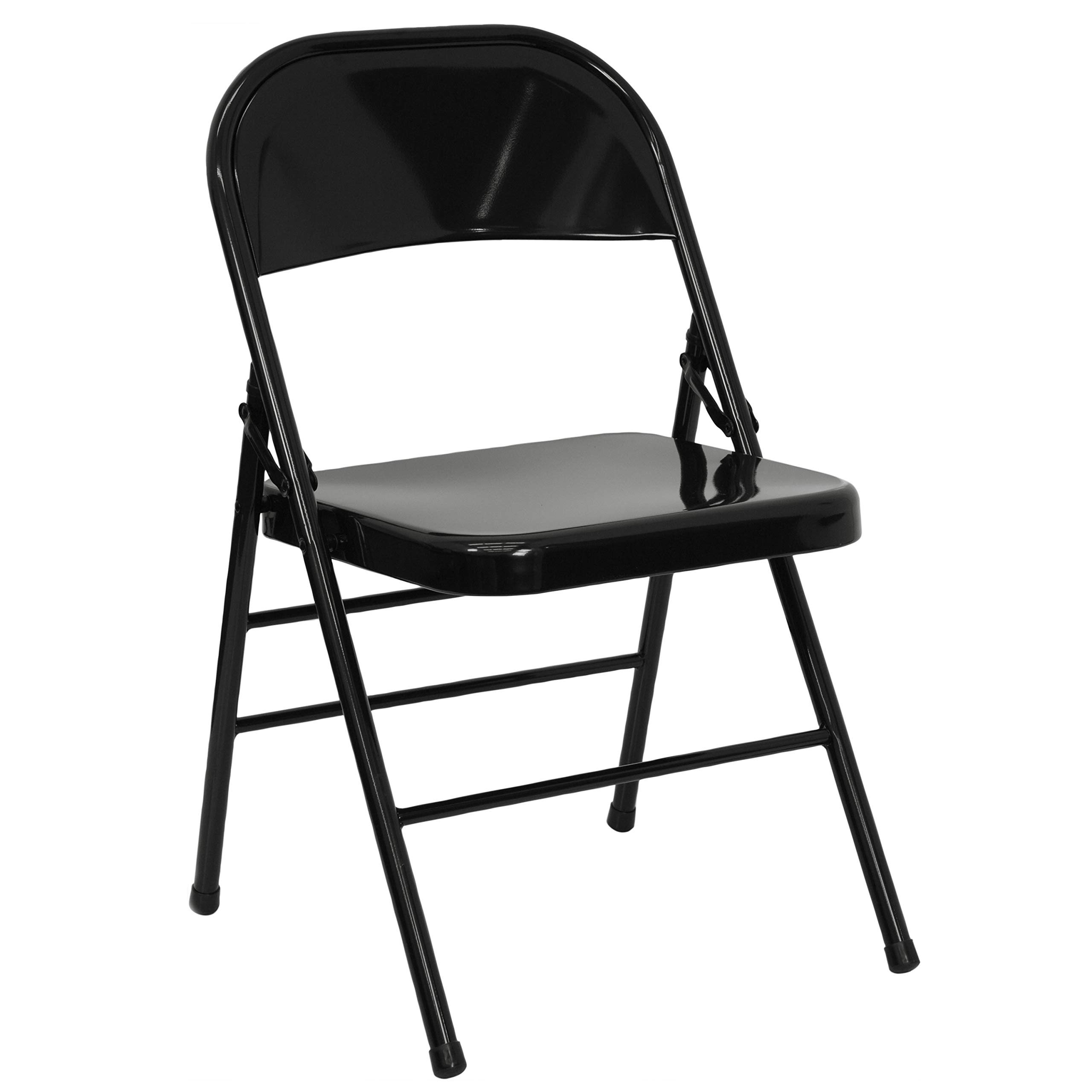 EMMA + OLIVER 2 Pack Heavy Duty Black Metal Folding Chairs - Triple Braced & Double Hinged for Stability, Indoor Outdoor Use for Parties, Weddings, Events & Camping