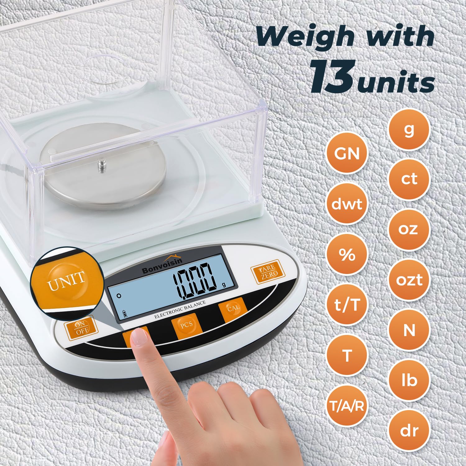 Bonvoisin 100g x 0.001g High Precision Analytical Balance - Digital Lab Scale for Jewelry, Gold, Powder & Scientific Measurements | Accurate 1mg Electronic Scale with Windshield | Perfect for Laboratories, Pharmacies & Jewelry Stores