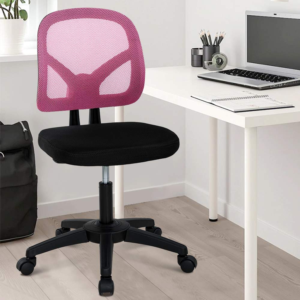 Ergonomic Armless Mesh Office Chair - Adjustable Height Mid Back Swivel Computer Desk Chair for Home, Student & Small Office Workspace - Modern No Armrest Task Chair in Pink | Perfect for Remote Work, Studying & Compact Spaces
