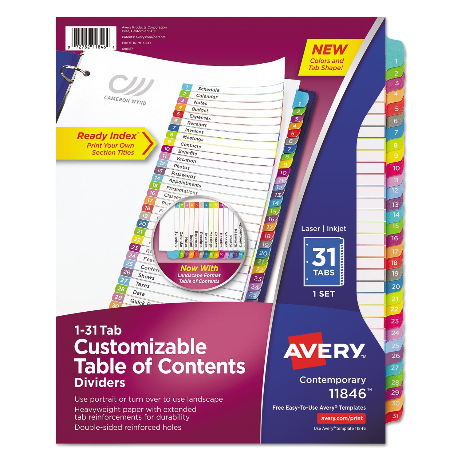 Avery® Customizable TOC Ready Index Multicolor Tab Dividers - 31 Tabs (1-31), 11