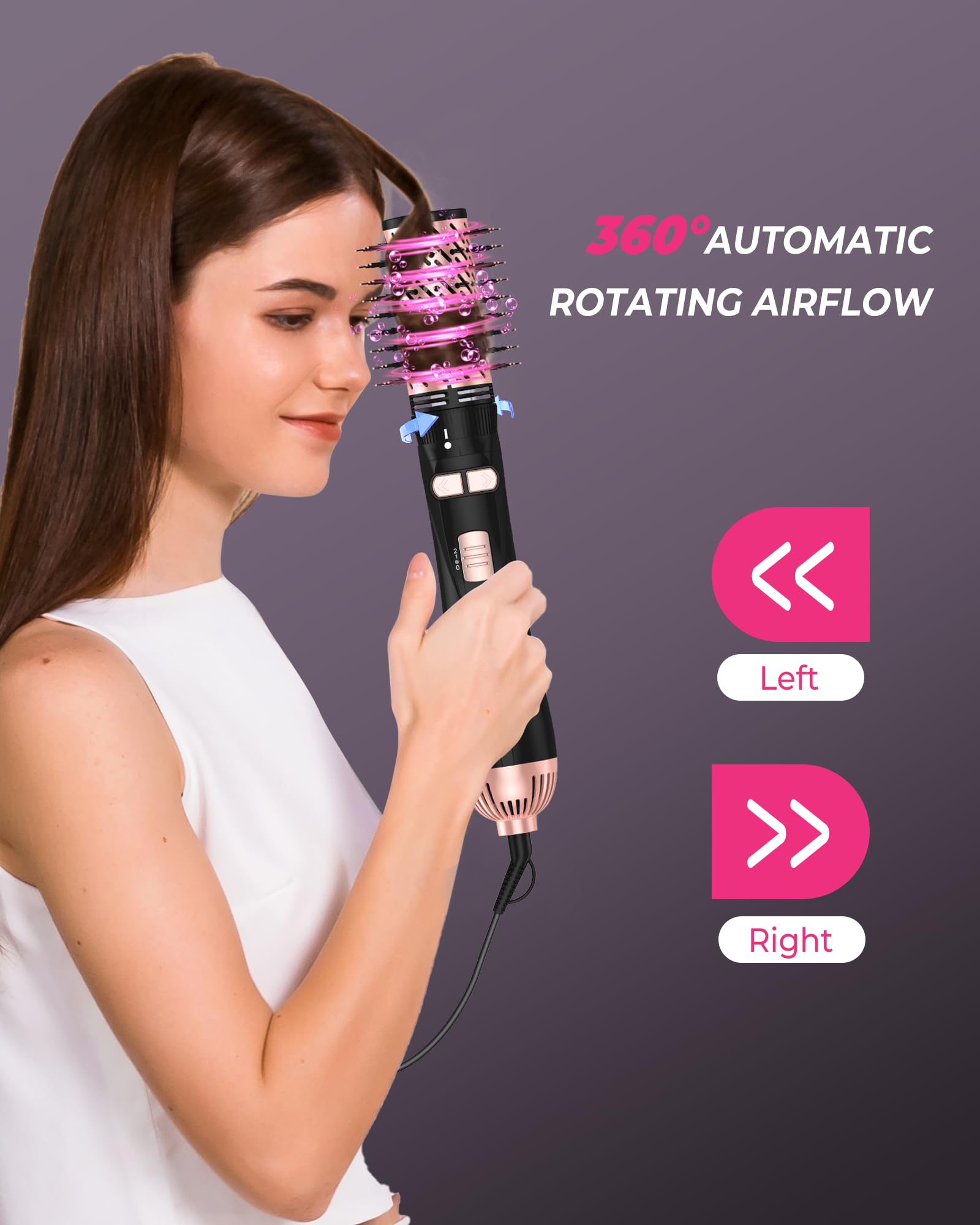 5-in-1 Rotating Hair Dryer Brush with 2 Attachments - Styler for Dry, Straighten & Curl at Home