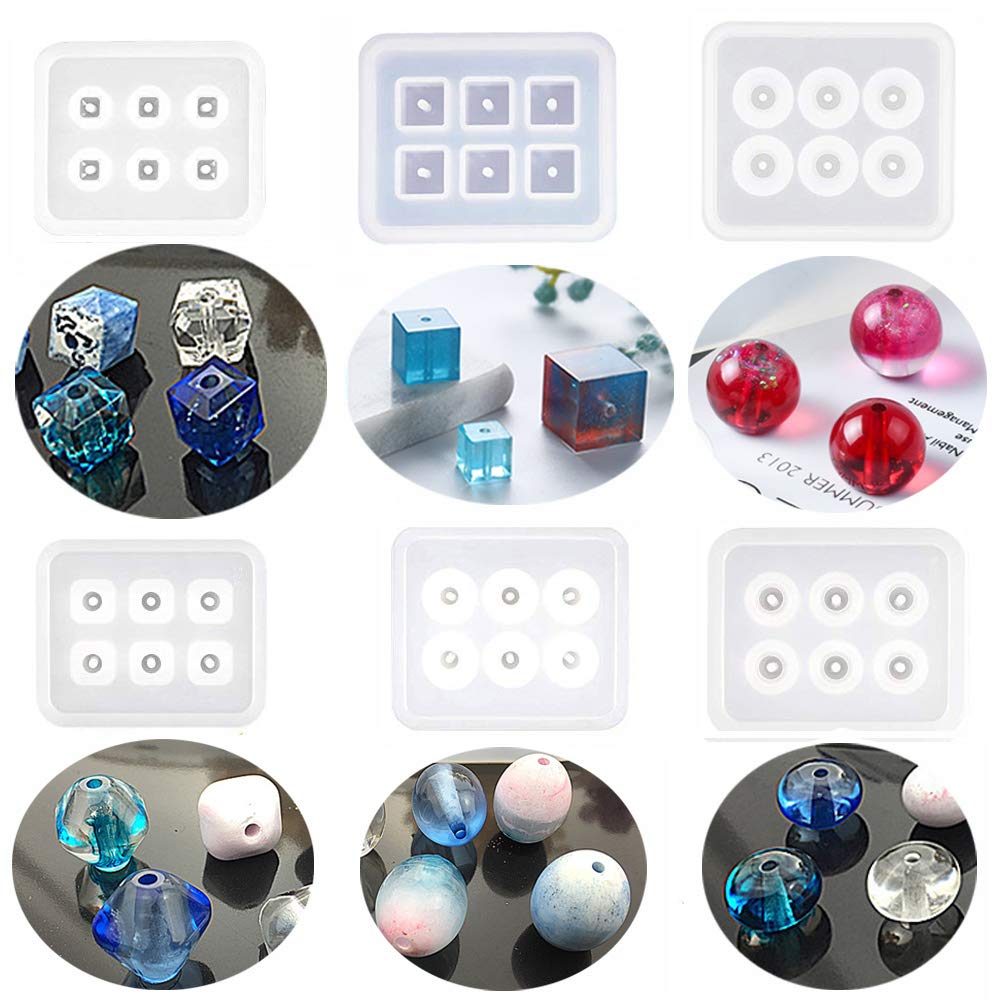 6 Pack Silicone Resin Molds with Holes - DIY Epoxy Jewelry Making Kit for Cabochon Gemstone, Pendant & Earrings - Perfect for Handmade Jewelry Crafting and DIY Gifts