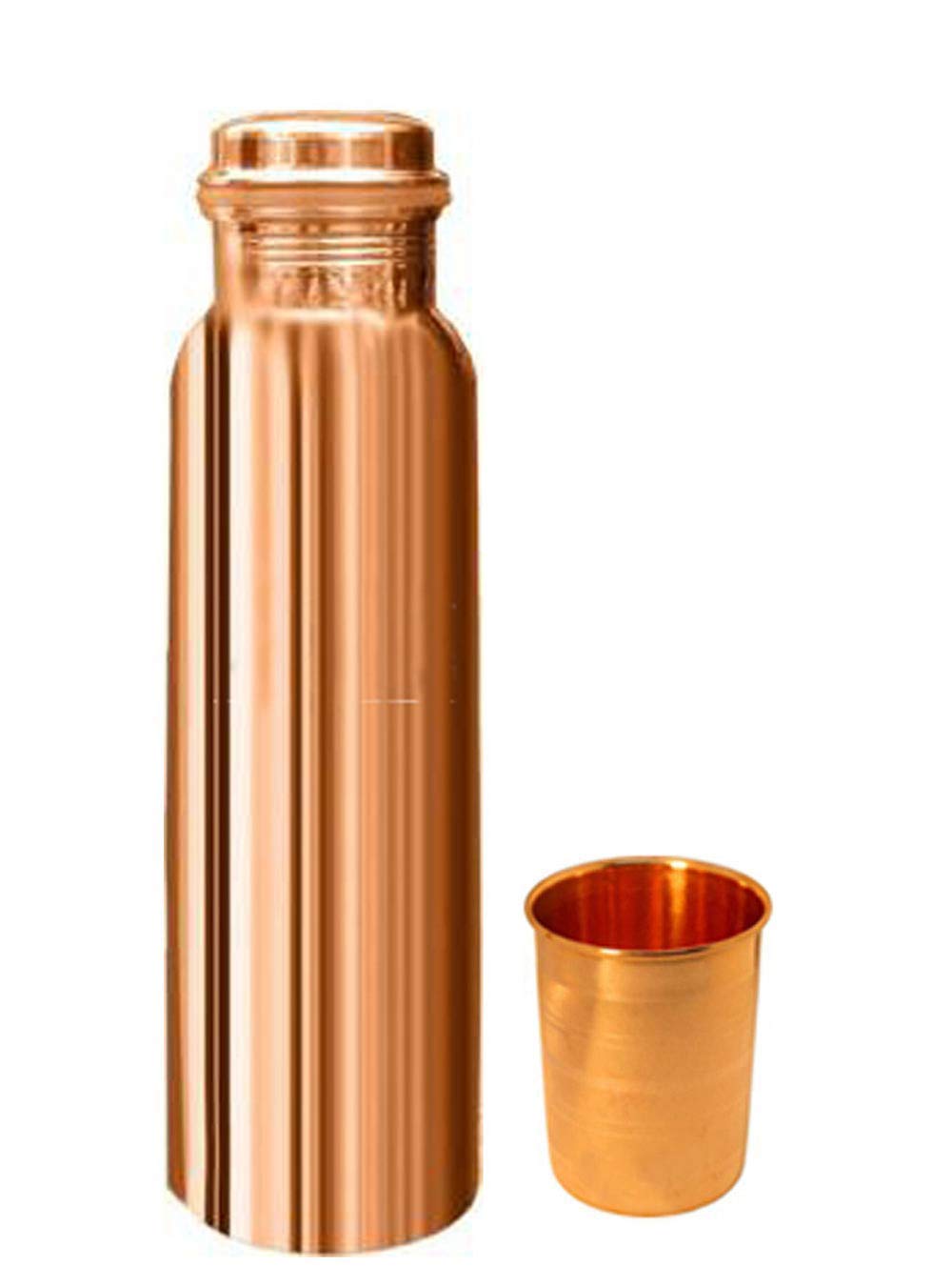 1L Pure Copper Water Bottle with Lid & Copper Glass - Eco-Friendly, Reusable, Ayurvedic Health Benefits for Home, Office, Gym & Outdoor Activities
