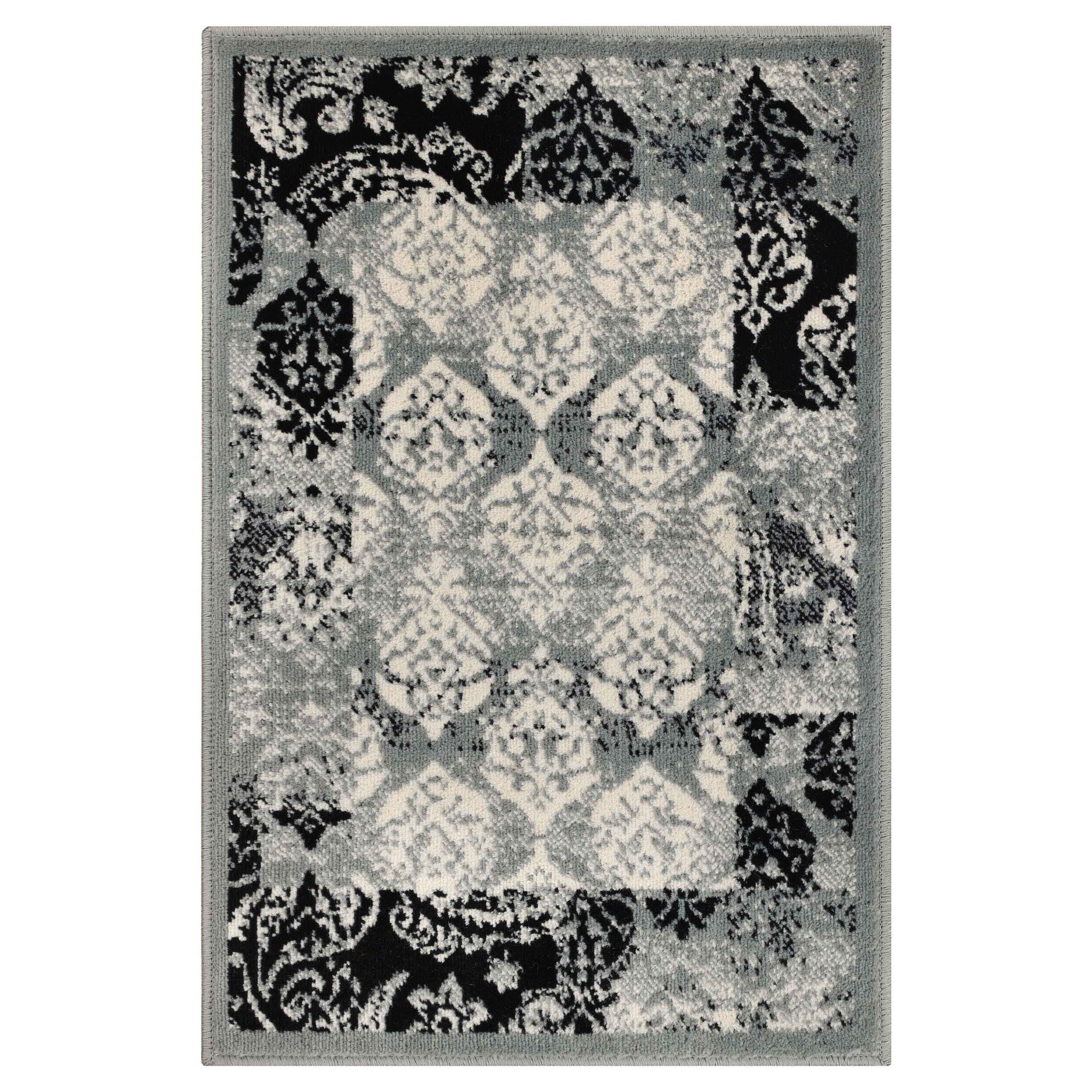 Stylish Modern Damask Indoor Area Rugs & Runners - Non-Slip Soft Living Room Carpet for Bedroom, Hallway, Entryway - Home Decor Floor Mat