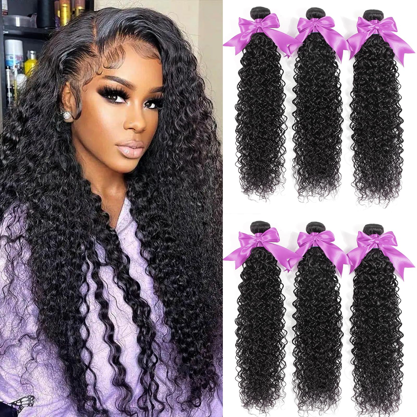 12A Deep Wave Brazilian Virgin Human Hair Bundles 22 24 26 Inch - 100% Unprocessed Raw Remy Hair - 3 Bundles Double Weft for Full & Thick Look - Perfect for Weaving, Styling & Special Occasions