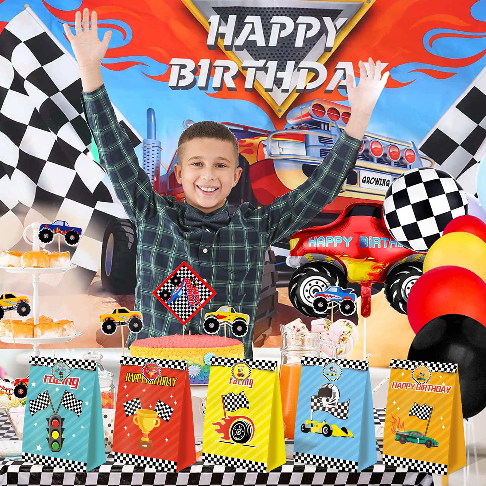 24 Pcs Race Car Party Supplies - Boys Race Car Gift Bags, Cars Theme Birthday Decorations, Racing Party Favors for Kids, Perfect for Race Car Birthday Parties and School Events