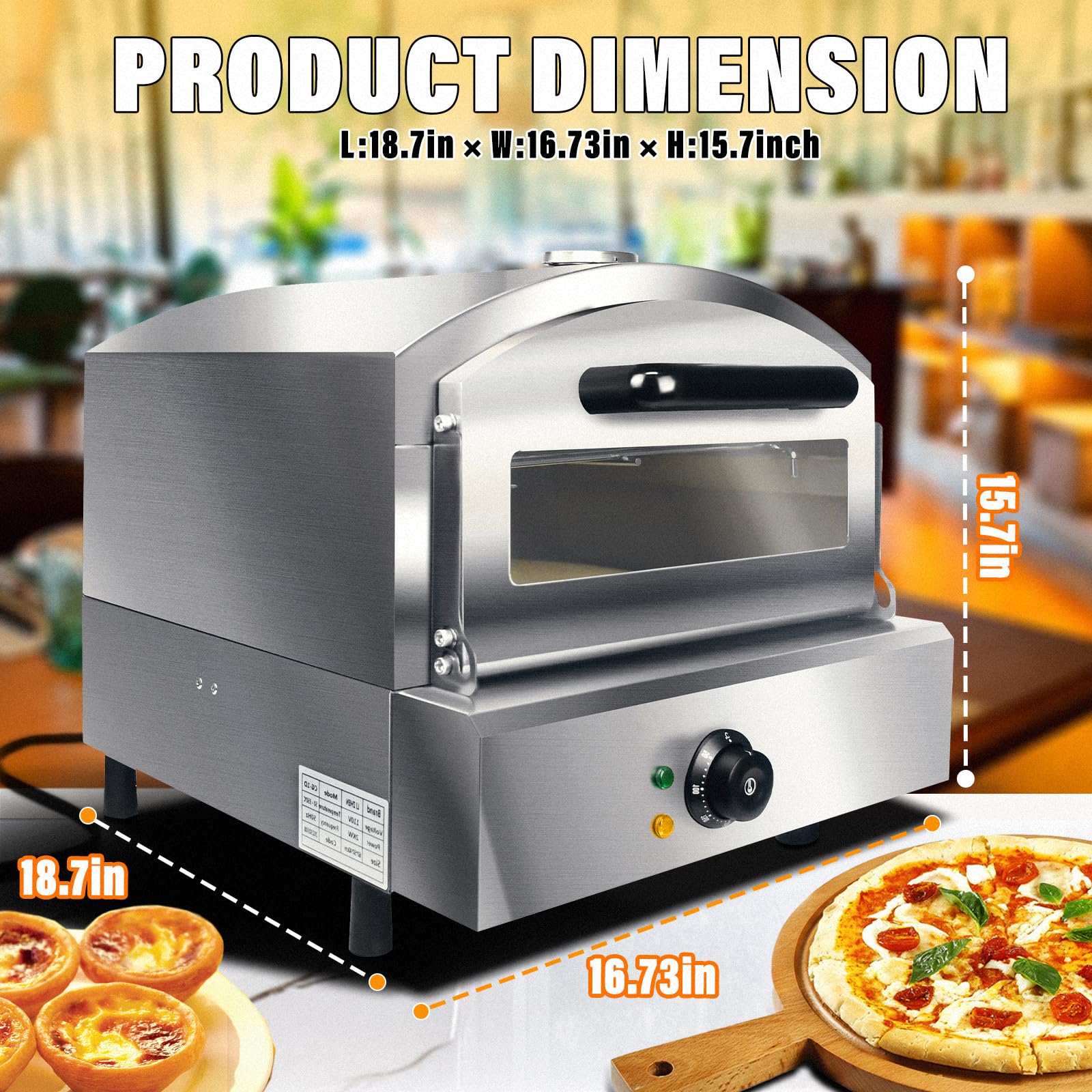 Portable Electric Pizza Oven - 1800W Countertop Pizza Maker with 14