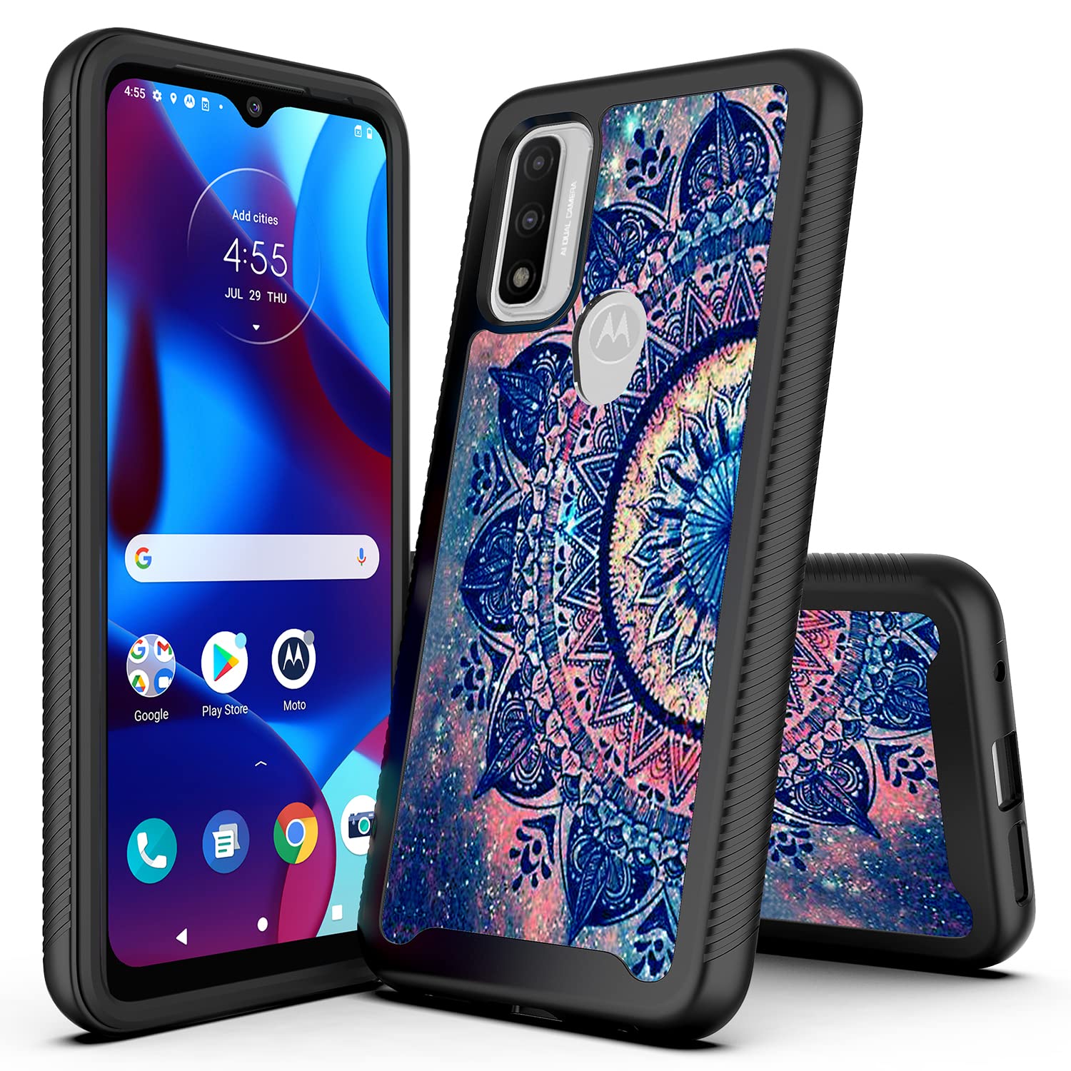 Motorola G Pure Case & Moto G Power 2022 Case - Rosebono Hybrid Protective Cover with Mandala Graphic Design | Shockproof Phone Case for Everyday Use, Travel & Outdoor Activities
