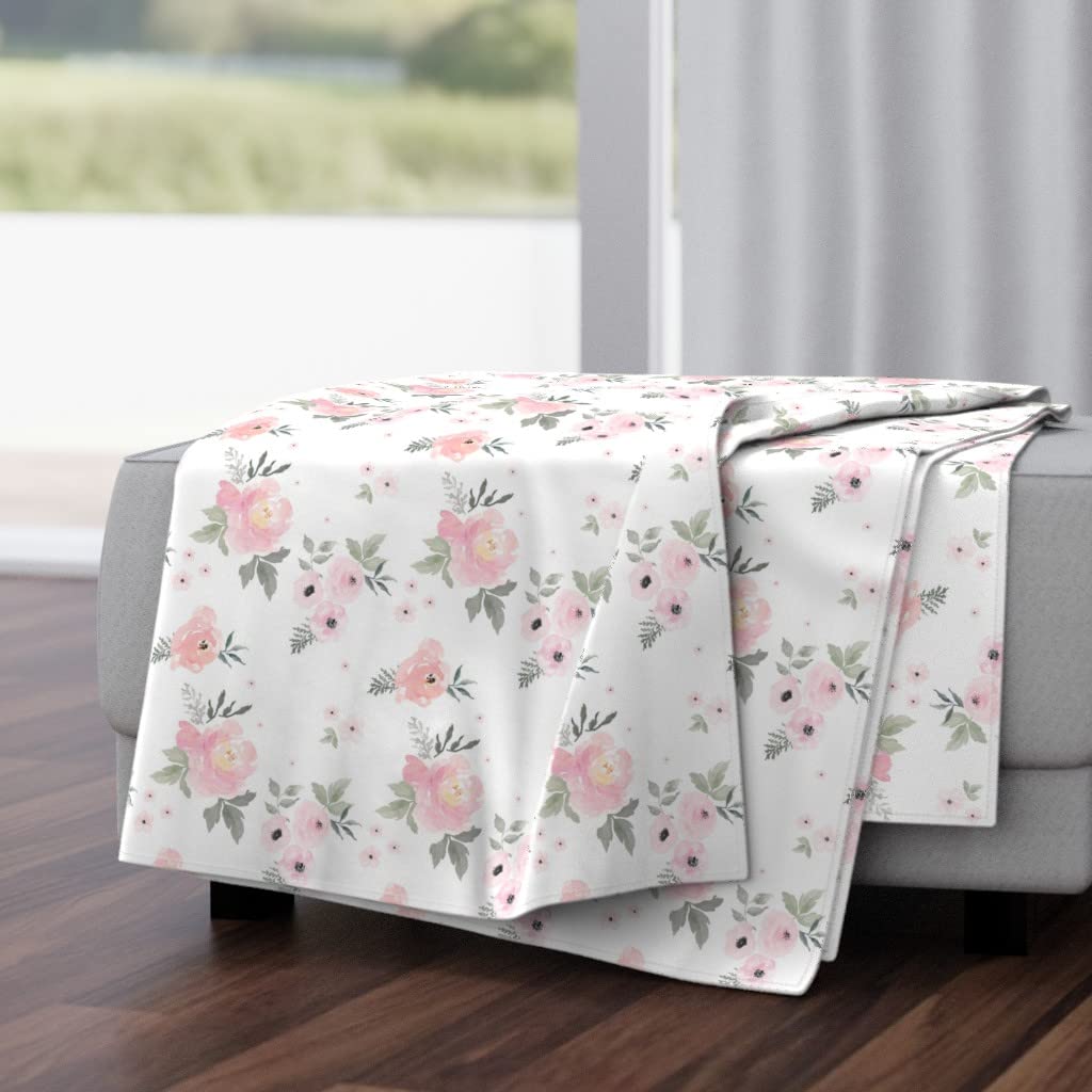 Soft Plush Minky Throw Blanket 50x70 Inches - Sweet Blush Roses Floral Watercolor Design | Shabby Chic Pale Pink Bedding | Perfect for Sofa, Bed, Nursery & Gift Giving