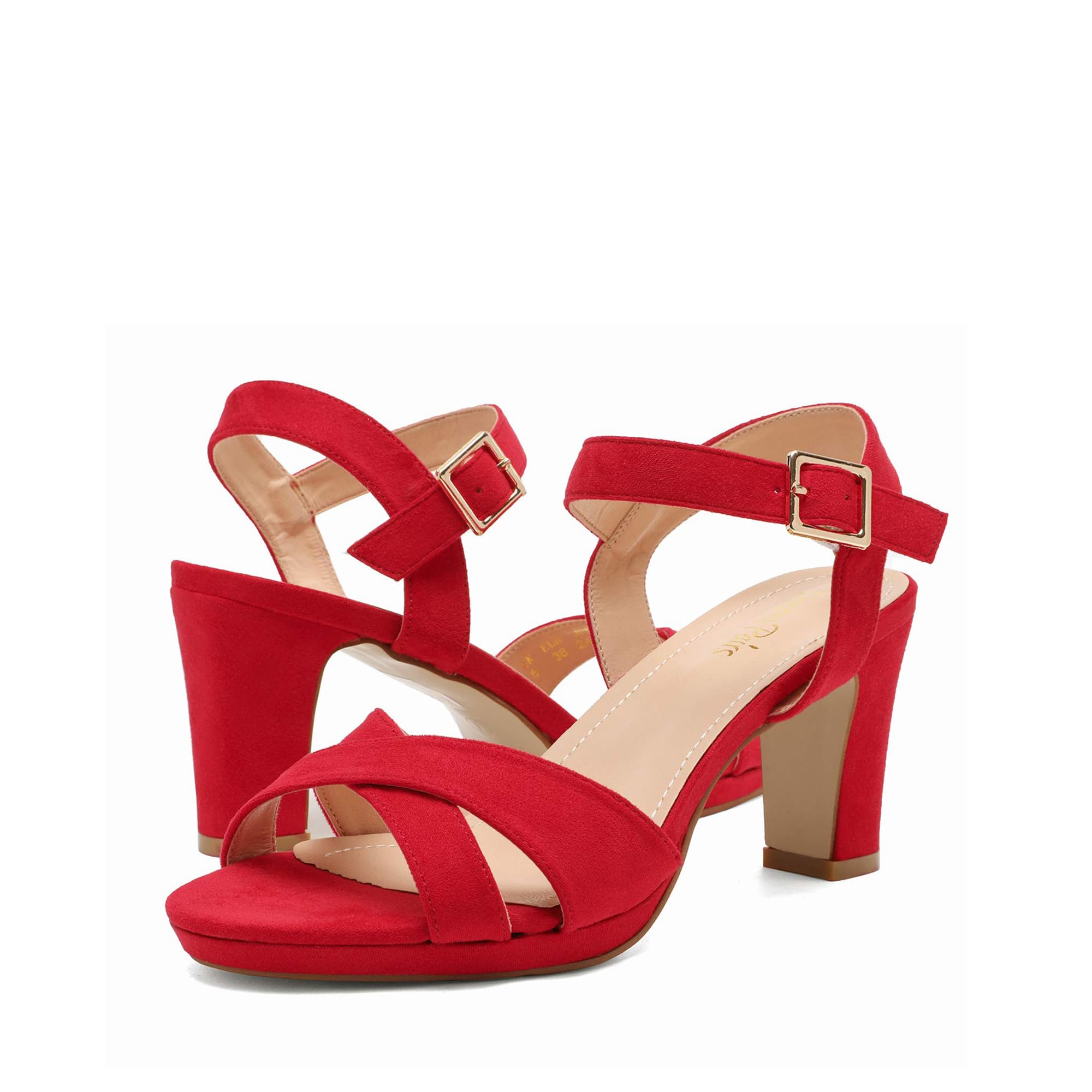 DREAM PAIRS Women's Chunky Heel Open Toe Ankle Strap Sparkly Pump Sandals - Perfect for Parties, Weddings & Night Out