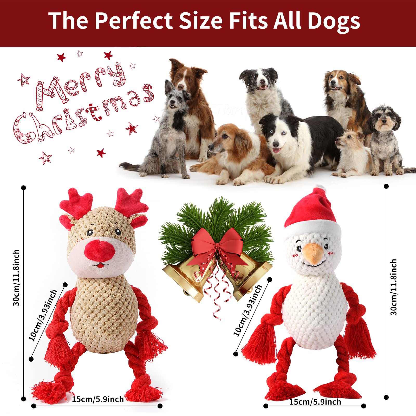 2 Pack Christmas Squeaky Plush Dog Toys for Small Medium Large Dogs - Durable Chew Proof Puppy Toys with Cute Snowman & Elk Design - Perfect for Holiday Playtime, Training Rewards & Interactive Fun