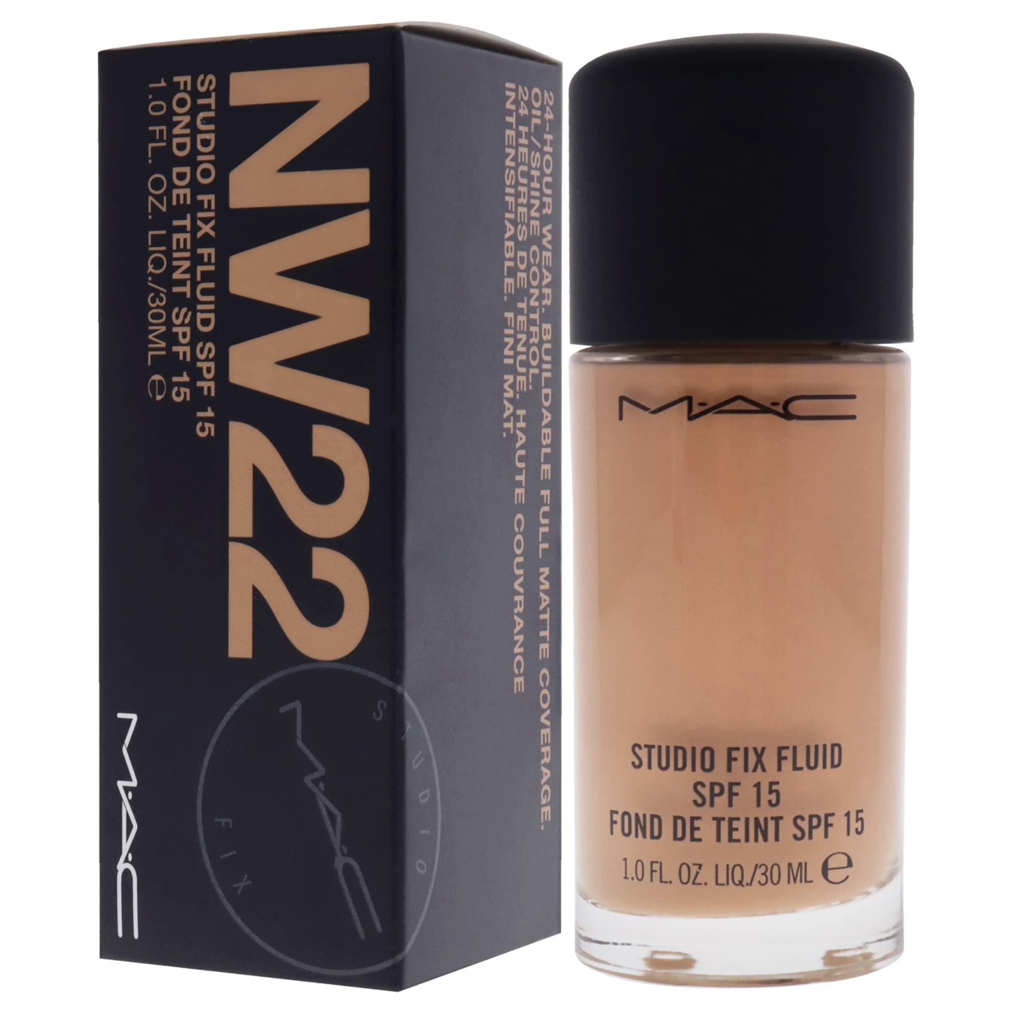 MAC Studio Fix Fluid SPF15 Foundation - NW22 Medium Cool - Longwear Matte Finish for Oily Skin | Perfect for Everyday Wear & Special Occasions