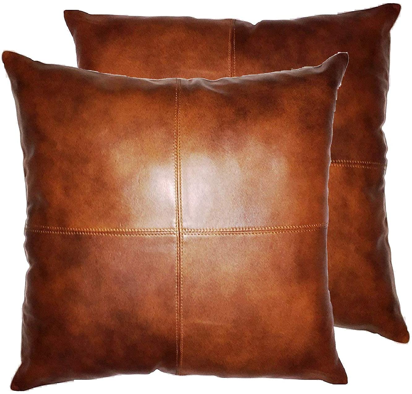 Premium Lambskin Leather Pillow Covers 20x20 Inches - Soft Decorative Throw Pillow Cases for Sofa, Couch & Living Room - Antique Tan Set of 2 - Perfect for Home Decor, Cozy Reading Nook & Modern Farmhouse Style