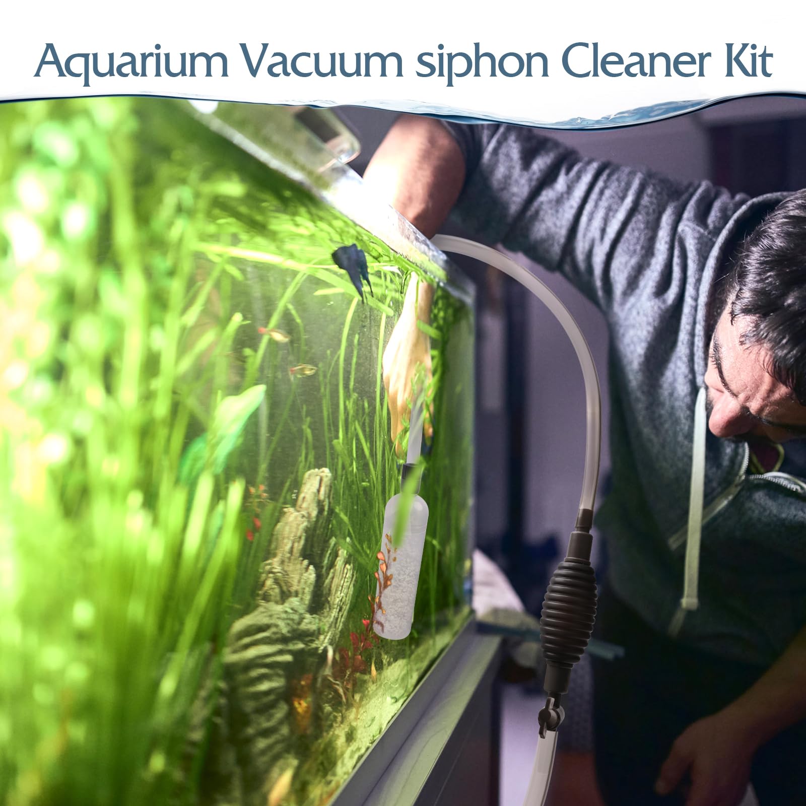 Premium Aquarium Vacuum Gravel Cleaner Kit - Fish Tank Cleaning System with 2 Tubes & Net - Efficient Water & Sand Siphon for Freshwater & Saltwater Tanks - Perfect for 10-50 Gallon Aquarium Maintenance & Water Changes