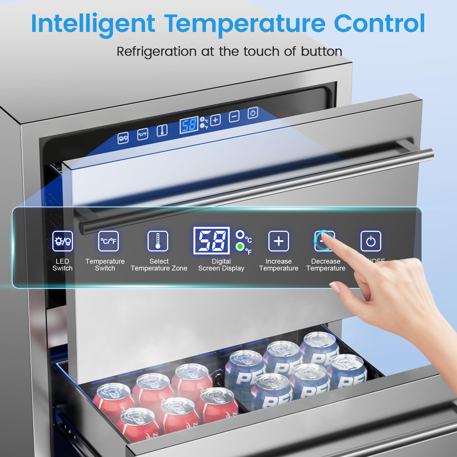 24 Inch Outdoor Beverage Refrigerator - 120 Can Capacity Undercounter Fridge for Patio, Backyard & Outdoor Kitchen | Freestanding/Built-In Double Drawer Design with Wheels | Perfect for BBQs, Pool Parties & Entertaining Guests