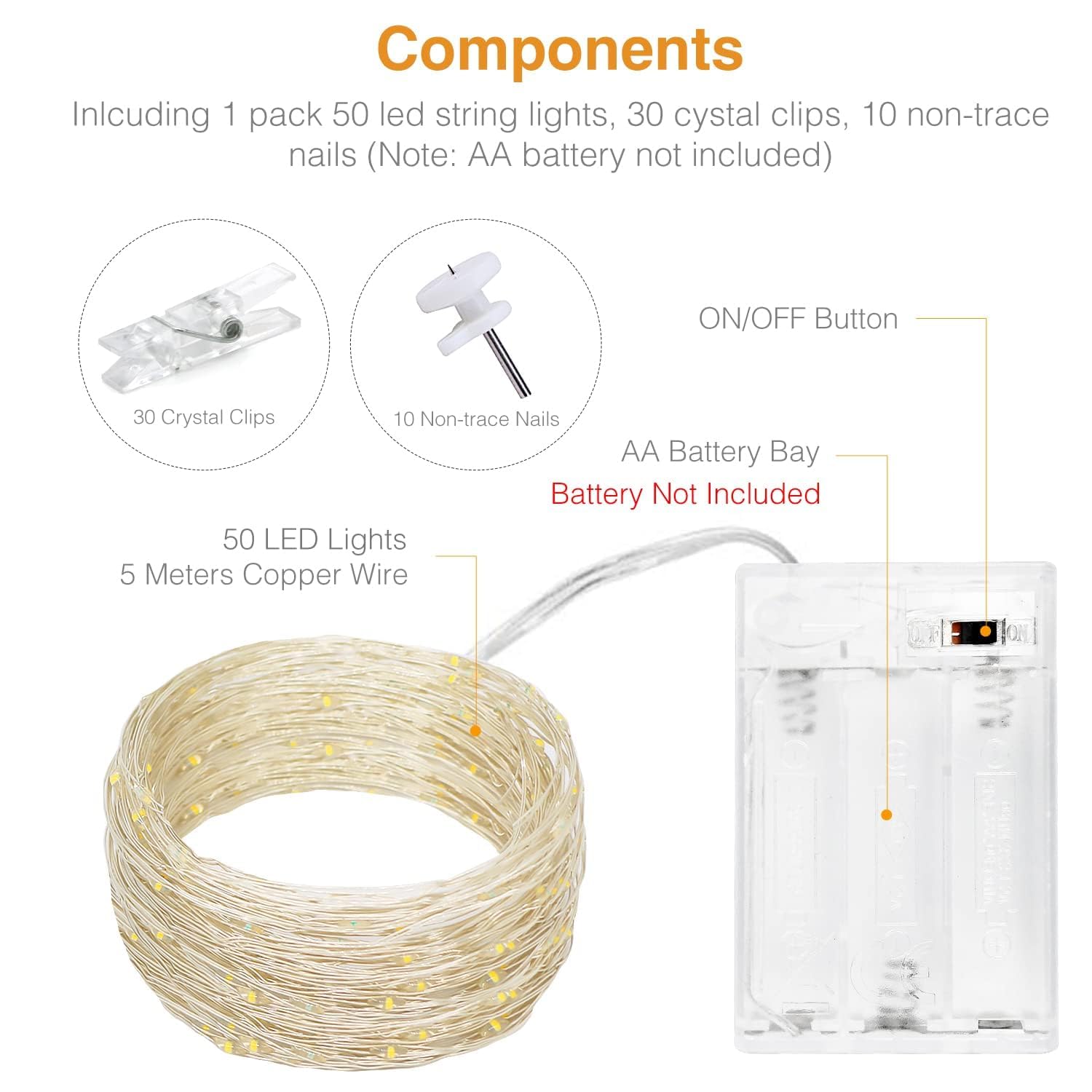 50 LED Photo Clip String Lights with Timer - 5M Battery Powered Fairy Lights with 30 Clips for Bedroom, Birthday, Wedding & Party Decor (Warm White) | Perfect for Wall Display, Photo Frames, Nursery, Christmas Tree & Outdoor Events