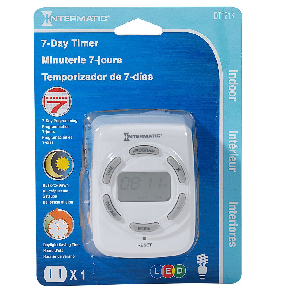 Intermatic DT121K 15-Amp Digital Indoor Timer - Programmable Light Switch for Home Automation, Energy Saving & Smart Scheduling - Perfect for Lamps, Appliances & Holiday Decorations