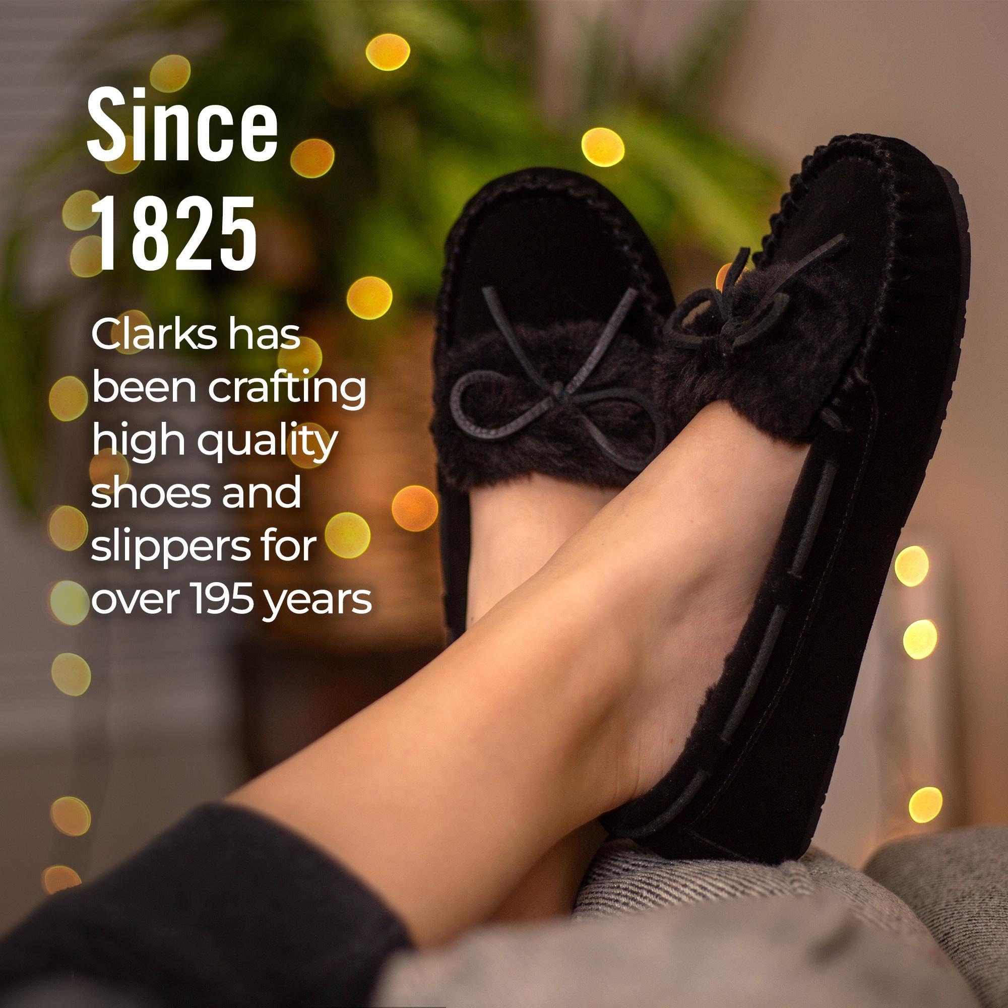 Clarks Women's Folded Tongue Suede Leather Moccasin Slippers ICH30746C - Plush Faux Fur Lining - Comfortable Indoor/Outdoor House Shoes for Women - Perfect for Lounging, Running Errands & Cozy Home Wear