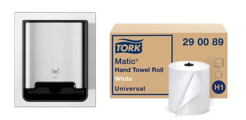 Tork Stainless Steel Paper Hand Towel Dispenser with 6 Universal Refill Rolls - H1 Model for Restaurants, Offices & Public Restrooms