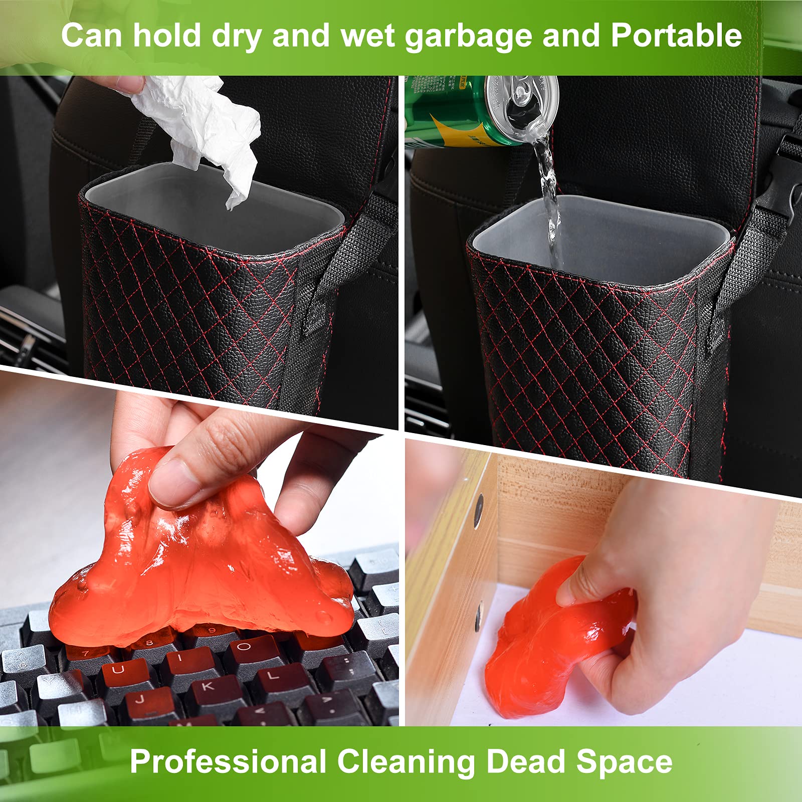 Leak-Proof Car Trash Can with Removable Inner Bin & 5-Pack Cleaning Gel - Dustbin with Lid for 2021-2022 Ford Bronco - Perfect for Road Trips, Commuting, and Keeping Your Vehicle Clean