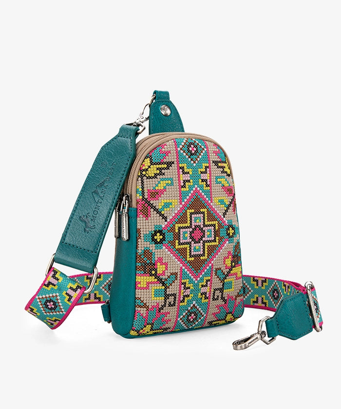 Montana West Embroidered Canvas Sling Bag for Women - Crossbody Purse with Adjustable Strap, Fashionable Boho Handbag for Travel, Shopping & Everyday Use