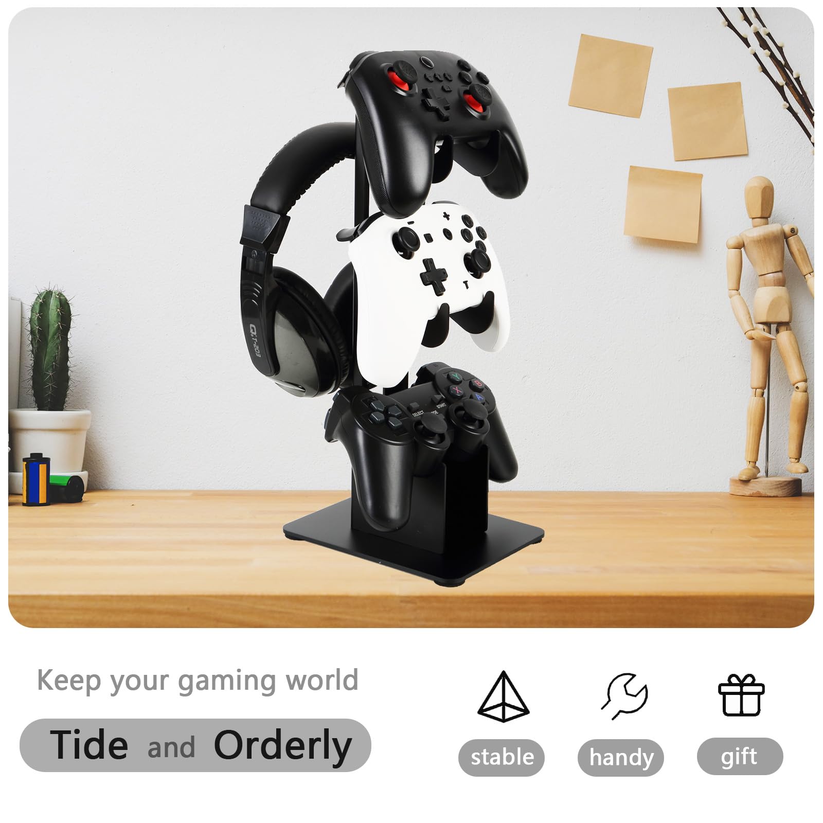 3-Tier Aluminum Controller and Headset Stand for Gaming Desk - Universal Snap-on Hanger for PS5, Xbox, PC Accessories - Perfect for Organized Gaming Setup and Streamer Battlestation