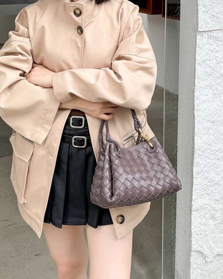 Hand Woven Leather Bucket Bag for Women - Stylish Crossbody Purse with Adjustable Strap - Perfect for Work, Travel & Everyday Use