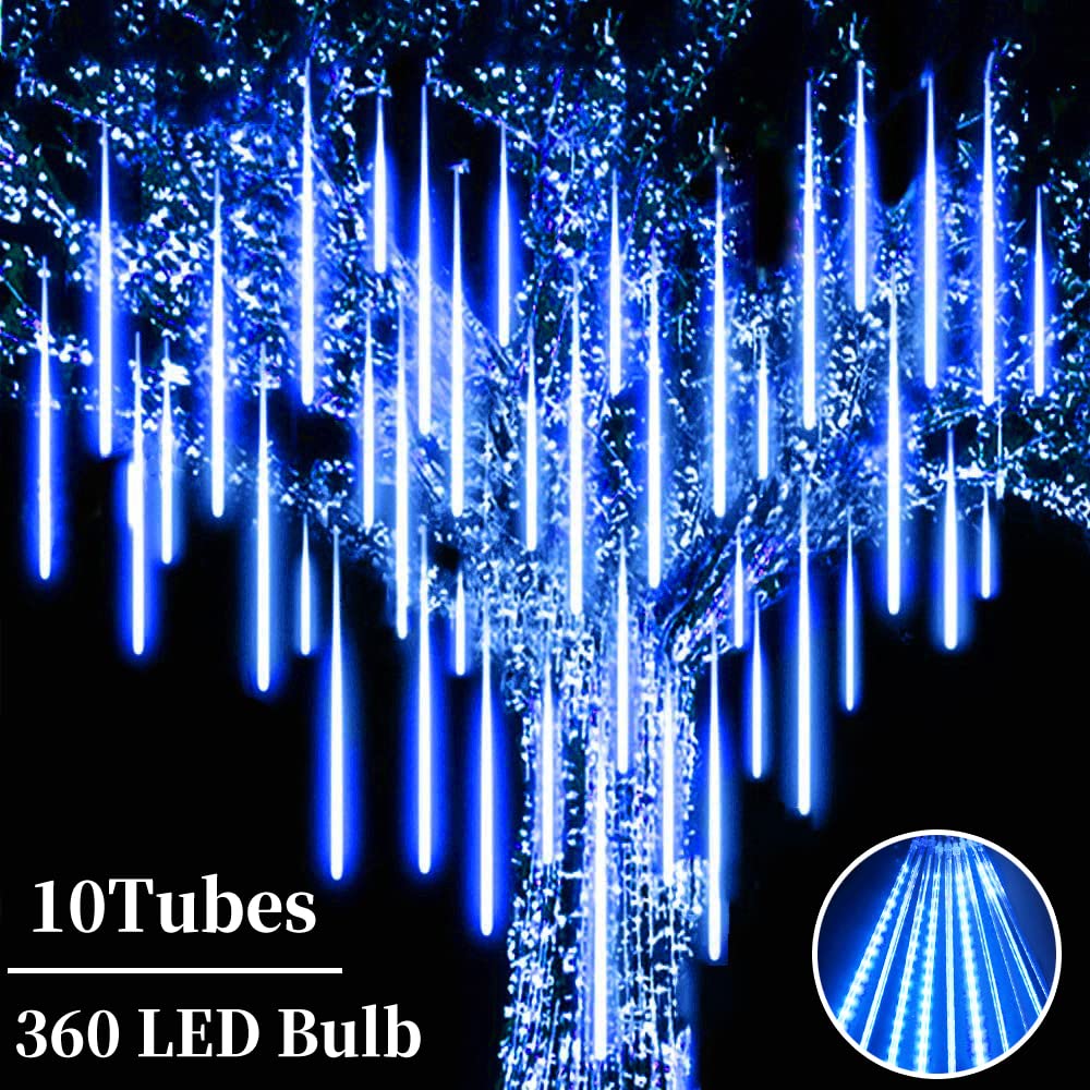 Roytong Christmas Lights Outdoor - 12 Inch 10 Tube 360 LED Meteor Shower Lights, Falling Rain & Snow Icicle Cascading Lights for Xmas Tree, Halloween, Wedding Party Decoration | Perfect for Indoor/Outdoor Holiday Decor, Garden, Yard & Roof Lighting
