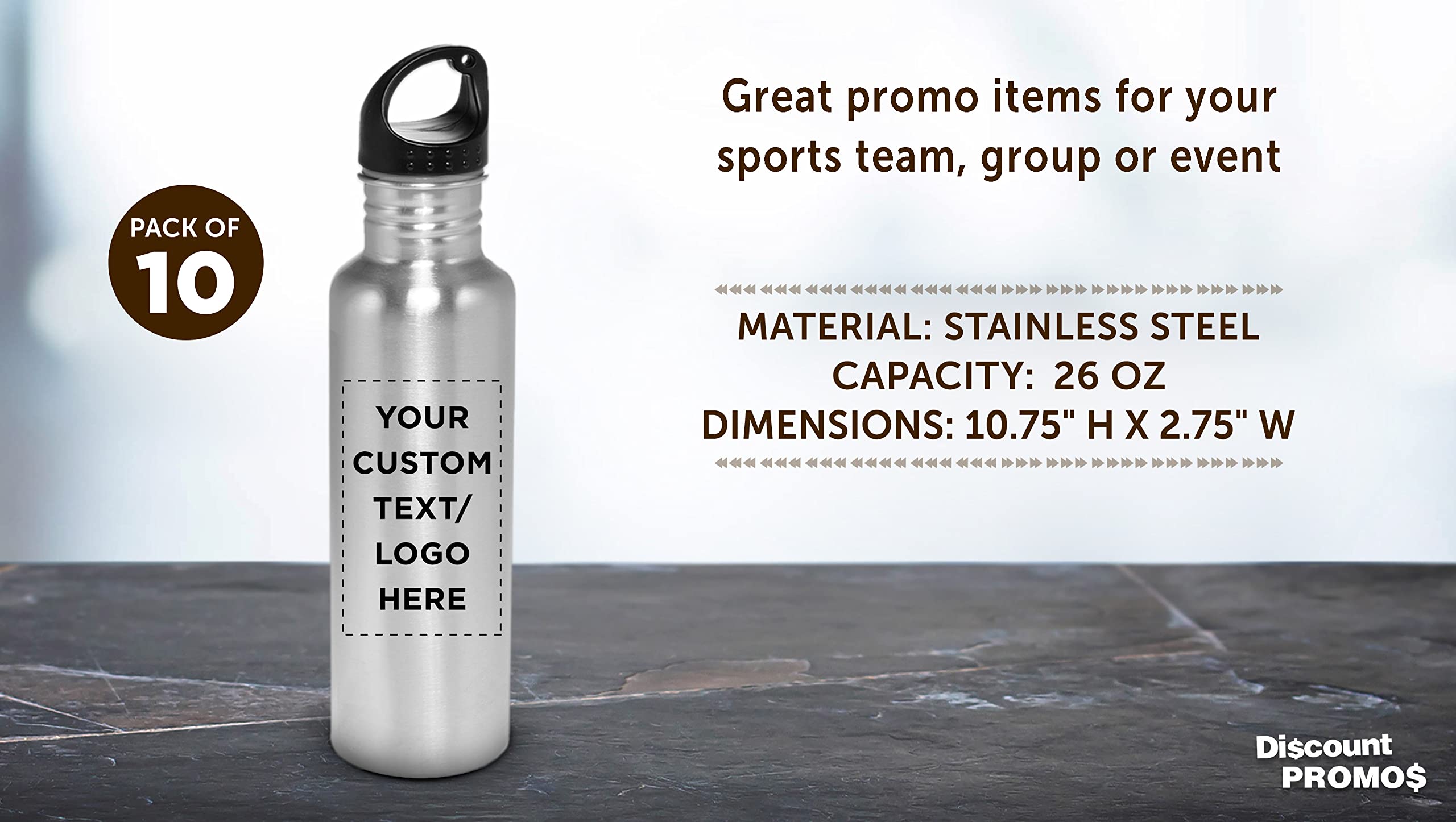 Custom Stainless Steel Water Bottles 26oz (Set of 10) - Personalized Bulk Pack, Reusable & Leak Proof - Ideal for Gym, Hiking, Camping, Outdoor Sports - Silver | Perfect for Team Gifts, Corporate Events & Eco-Friendly Hydration