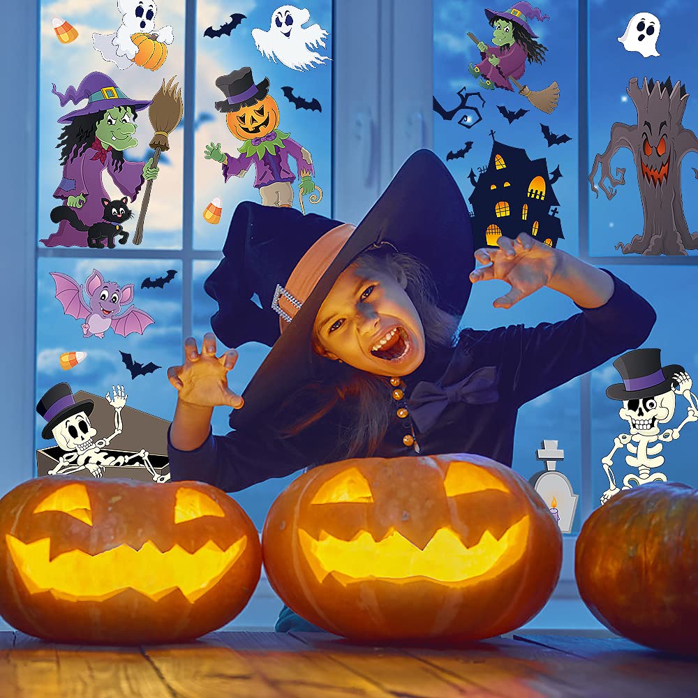 STEFORD Halloween Window Clings - 110+ Pieces Double-Sided Vinyl Window Stickers for Halloween Party Decorations | Spooky Window Decals for Home, Office & Classroom Decor