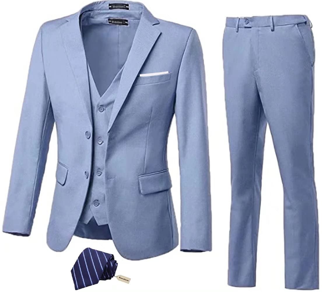 Premium 3-Piece Men's Suit Set - Slim Fit Business Suit with Jacket, Vest, Pants & Tie for Groomsmen, Prom & Formal Occasions | Wedding, Office & Special Events Attire