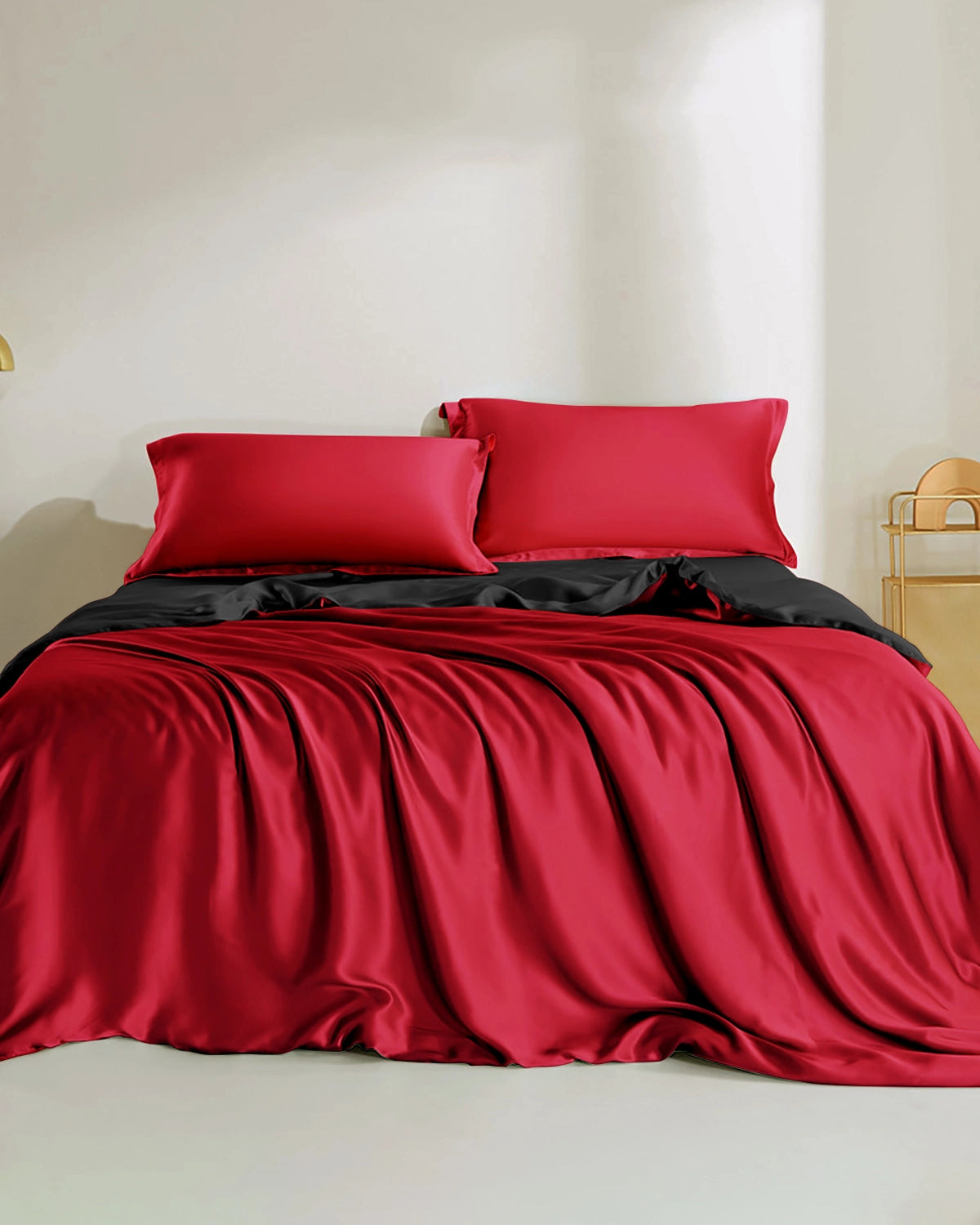Luxury Double Color Silk Bedding Set 4-Piece - 100% Mulberry Silk Sheets & Pillowcases for Ultimate Comfort - Perfect for Master Bedroom, Guest Room, and Hotel Use