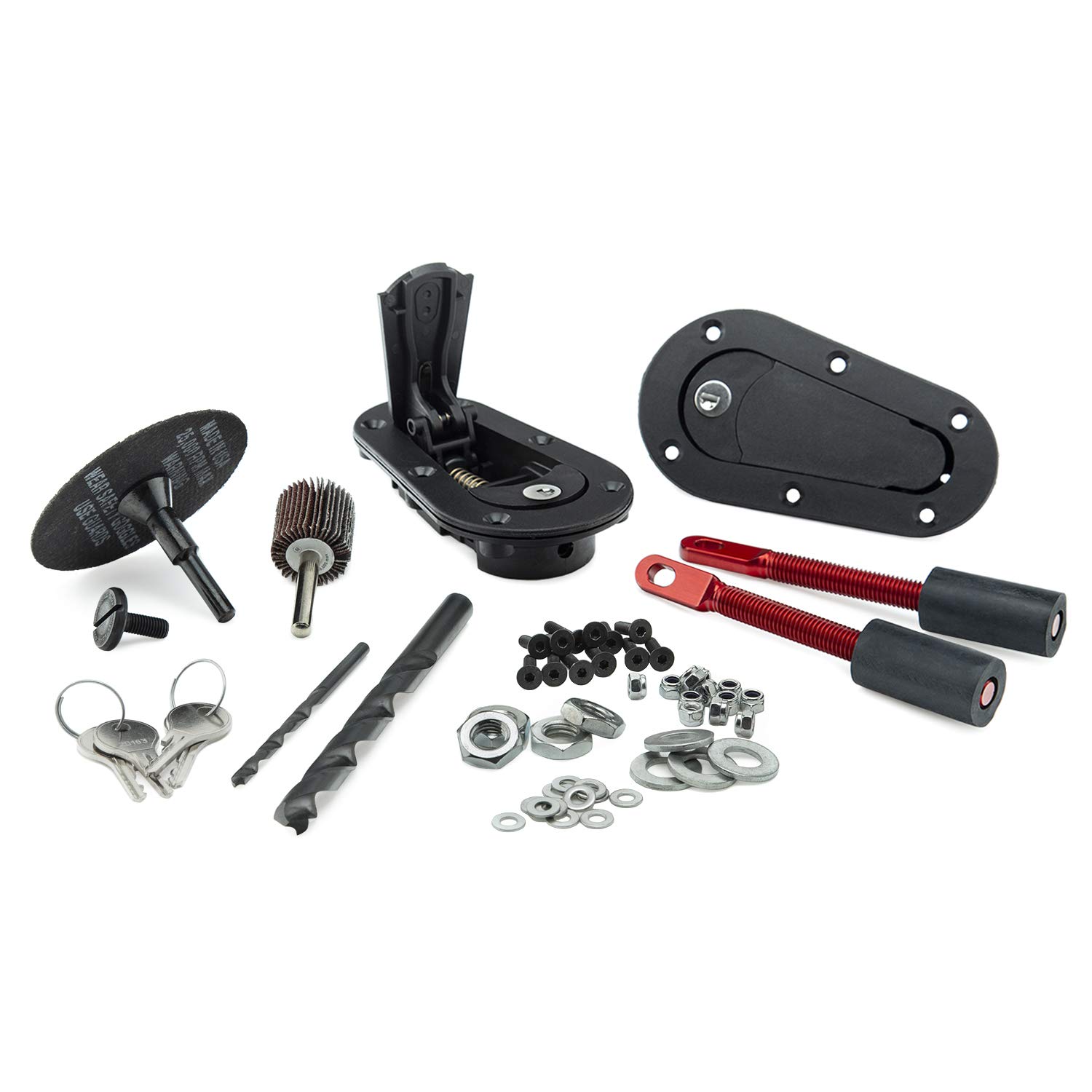 120-2100 Above Panel Flush Locking Hood Latch and Pin Kit - Black with Installation Kit | Heavy-Duty Truck & Trailer Hood Lock Replacement | Secure & Easy Installation for Commercial Vehicles