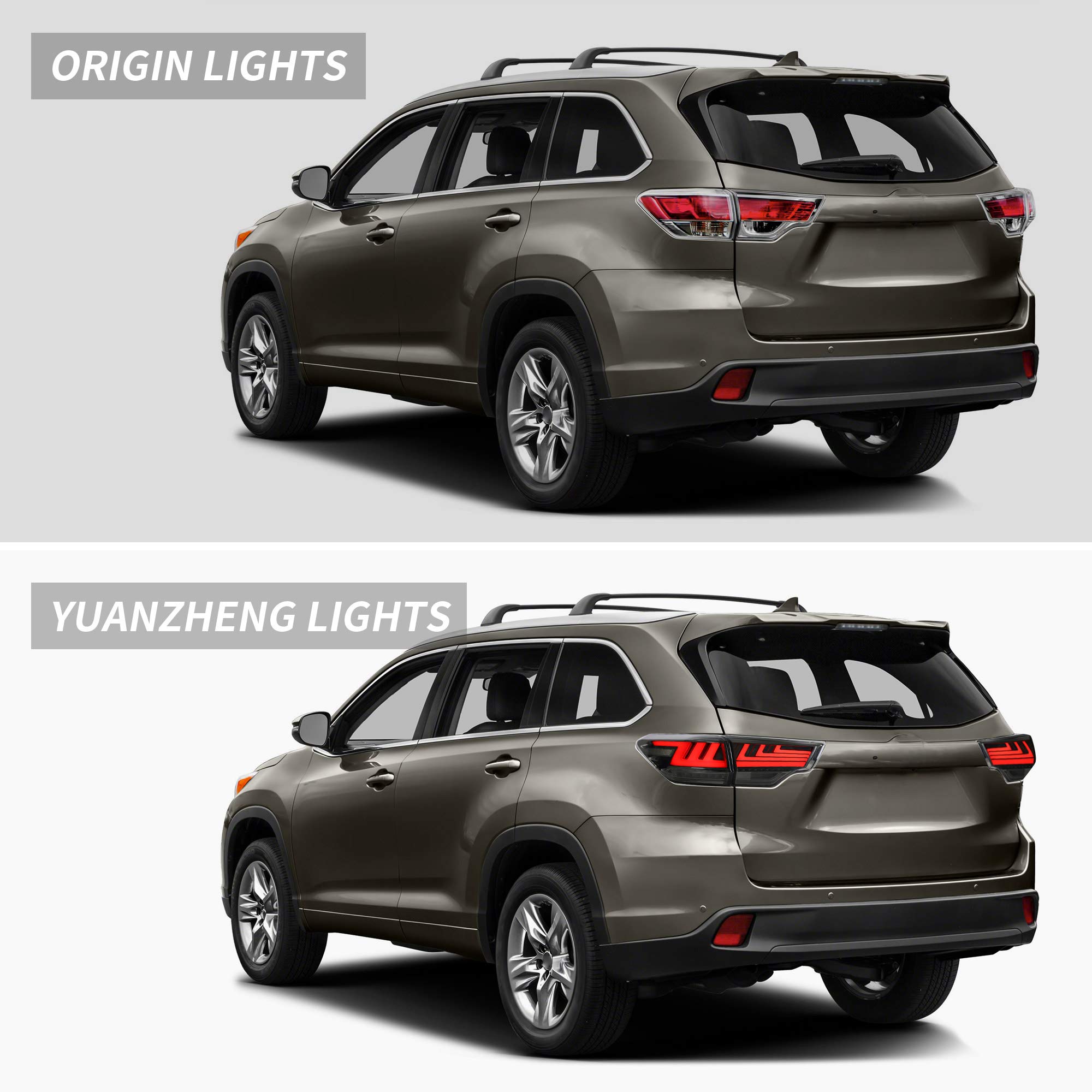 **YUANZHENG Full LED Sequential Tail Lights for Toyota Highlander 2015-2019 - Smoked Lens, Reverse/Running/Brake/Turn Signals - Perfect for Night Driving & Enhanced Safety**