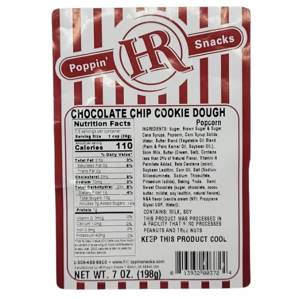 Delicious Chocolate Chip Cookie Dough Flavored Popcorn | Gourmet Snack Made in USA | HR Poppin' Snacks | Perfect for Movie Nights, Parties & Sweet Cravings