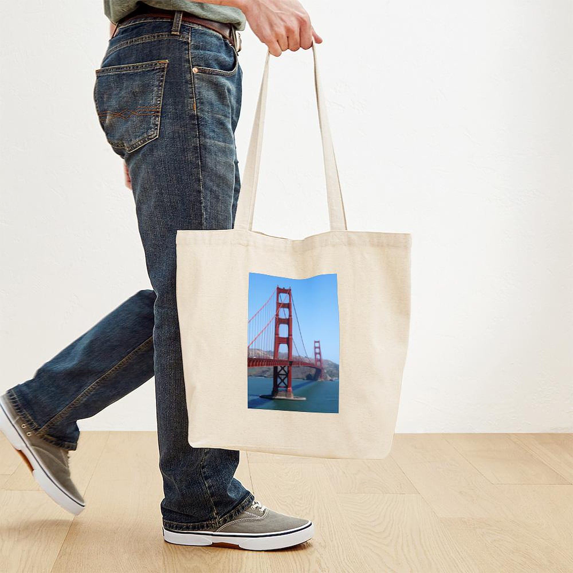 San Francisco Golden Gate Tote Bag - Natural Canvas Reusable Shopping Bag with Golden Gate Bridge Design | Perfect for Groceries, Beach Trips & Eco-Friendly Shopping