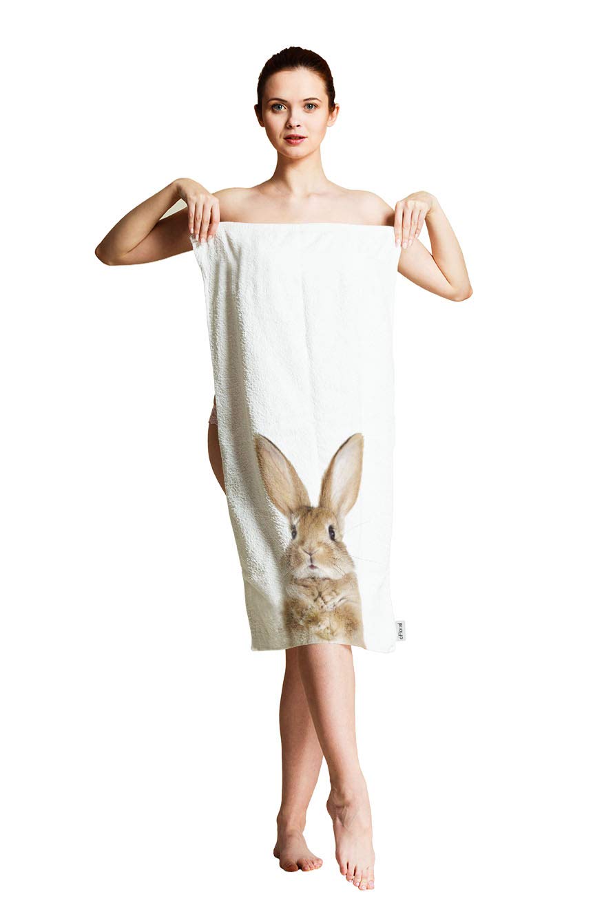 oFloral Rabbit Hand Towels - 100% Cotton Washcloths, Cute Standing Rabbit Design, Super Absorbent & Soft for Bath, Face, Kitchen, Spa, Gym, Yoga - 15x30 Inches - Perfect for Home, Travel & Gifts