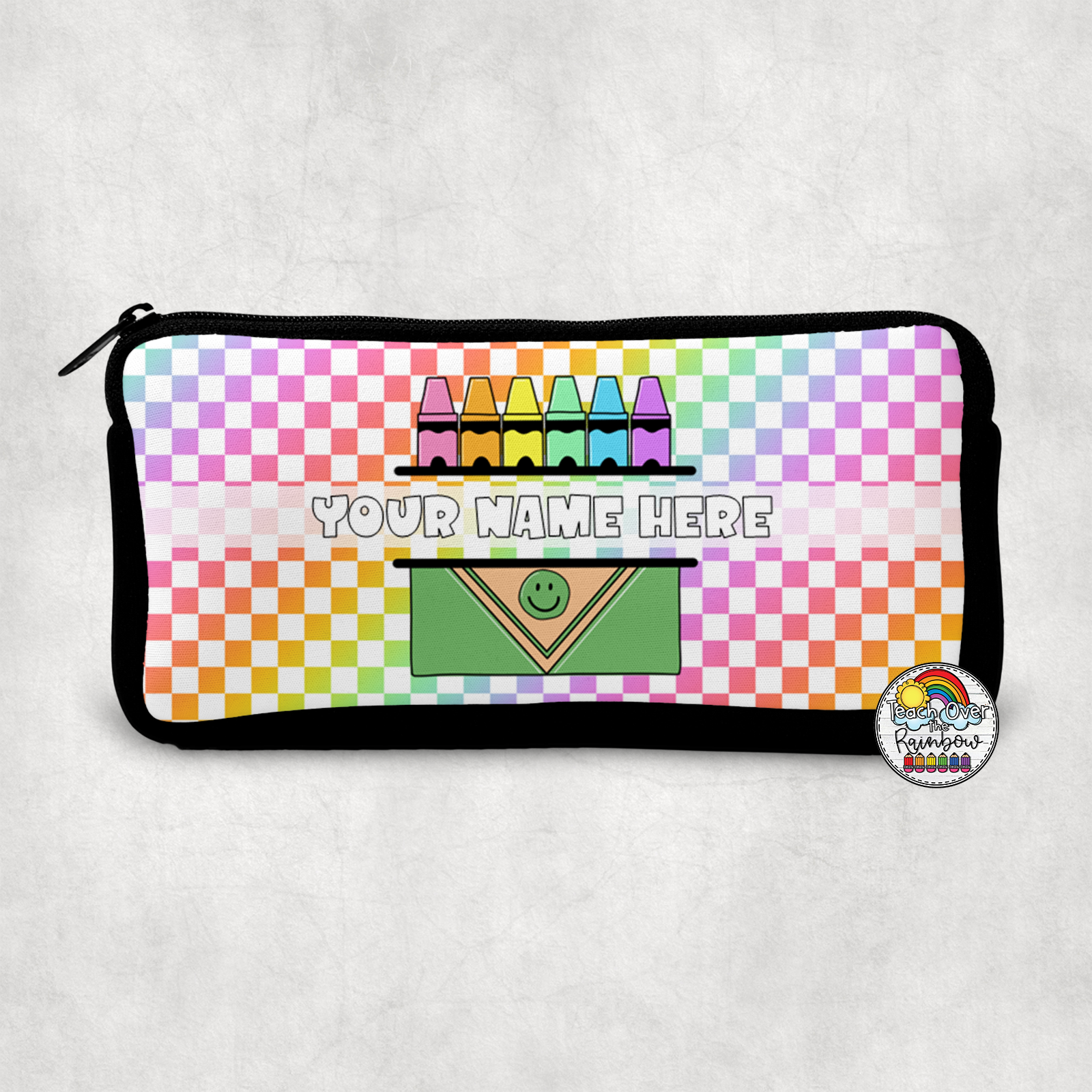 Vibrant Rainbow Checkered Crayons & Small Pencil Case Set - Perfect for School, Art Class & Travel Organization