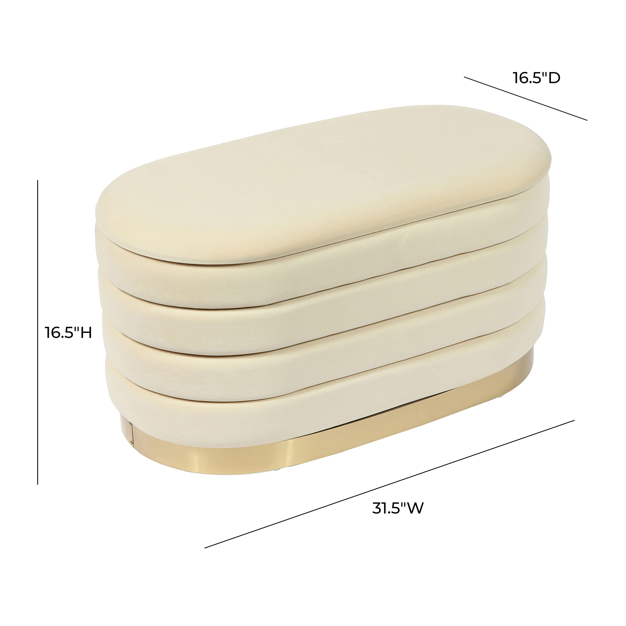 Tov Furniture Lillian Velvet Storage Bench - Cream Upholstered Ottoman with Hidden Storage | Perfect for Bedroom, Living Room & Entryway Organization