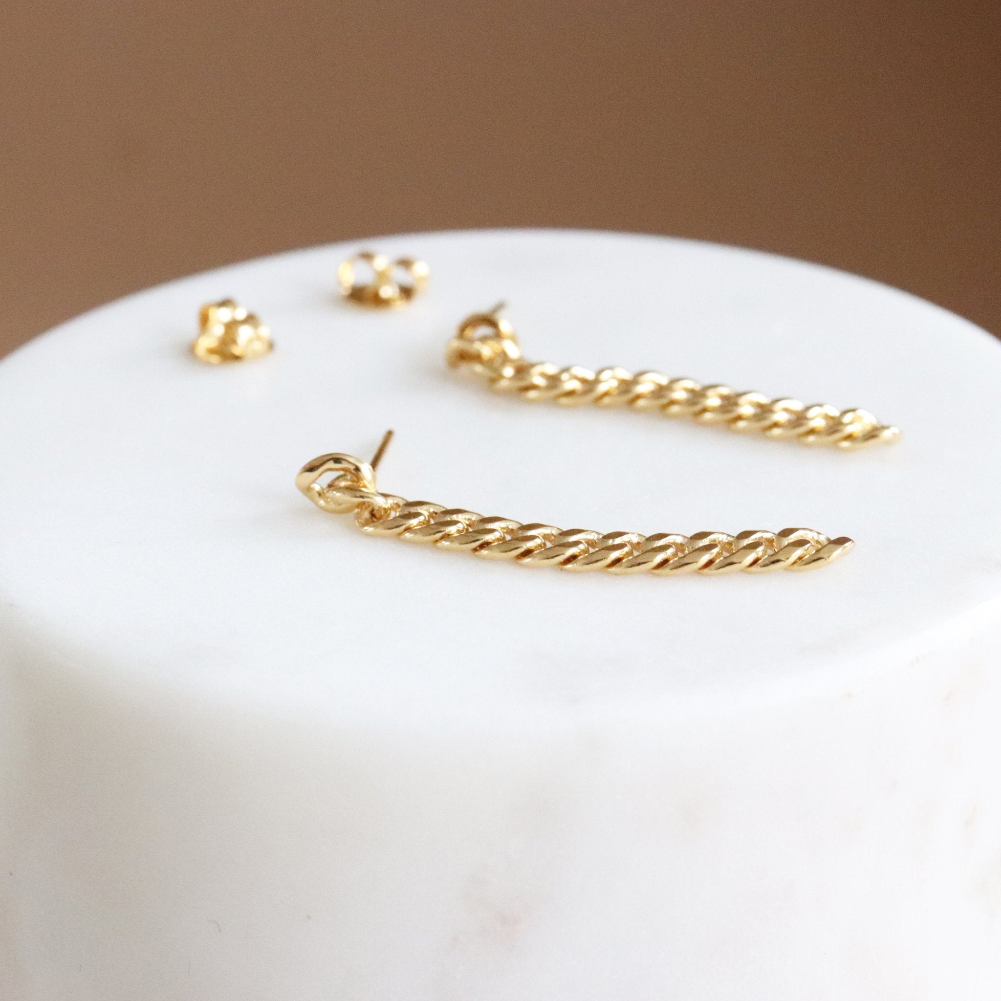 Fearless Cable Link Chain Drop Stud Earrings in Gold - Perfect for Parties, Weddings & Everyday Elegance